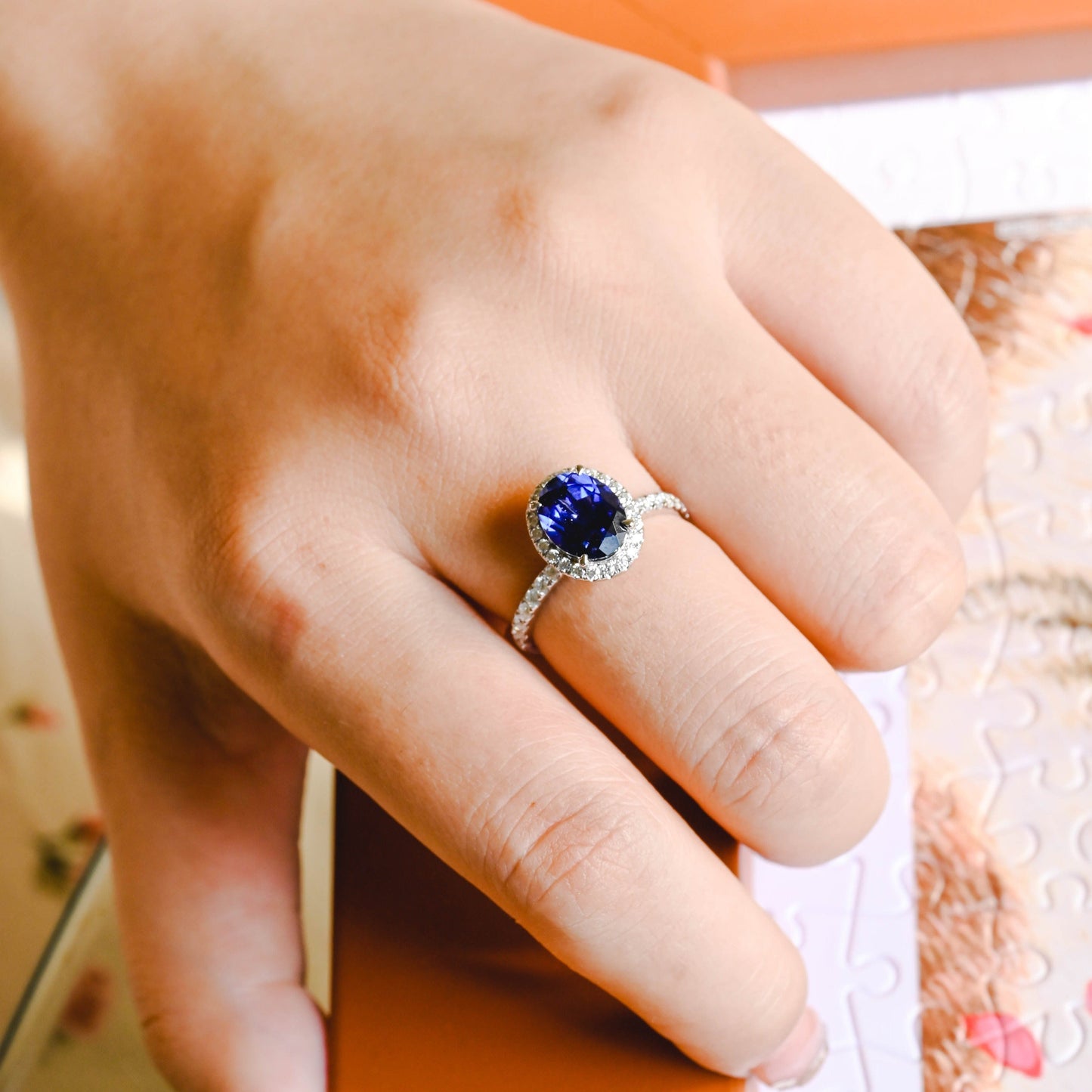 CausYou lab grown sapphire engagement ring Solid Gold Oval Cut Lab Grown Sapphire Engagement Ring, Promise Ring, Gift for Women Wife