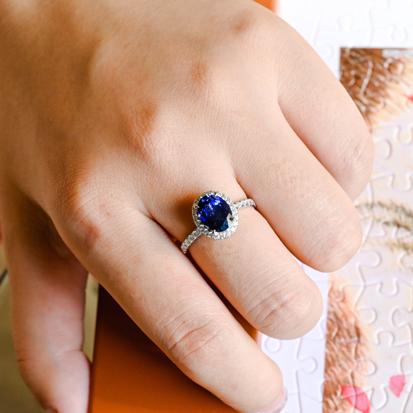 CausYou lab grown sapphire engagement ring Solid Gold Oval Cut Lab Grown Sapphire Engagement Ring, Promise Ring, Gift for Women Wife