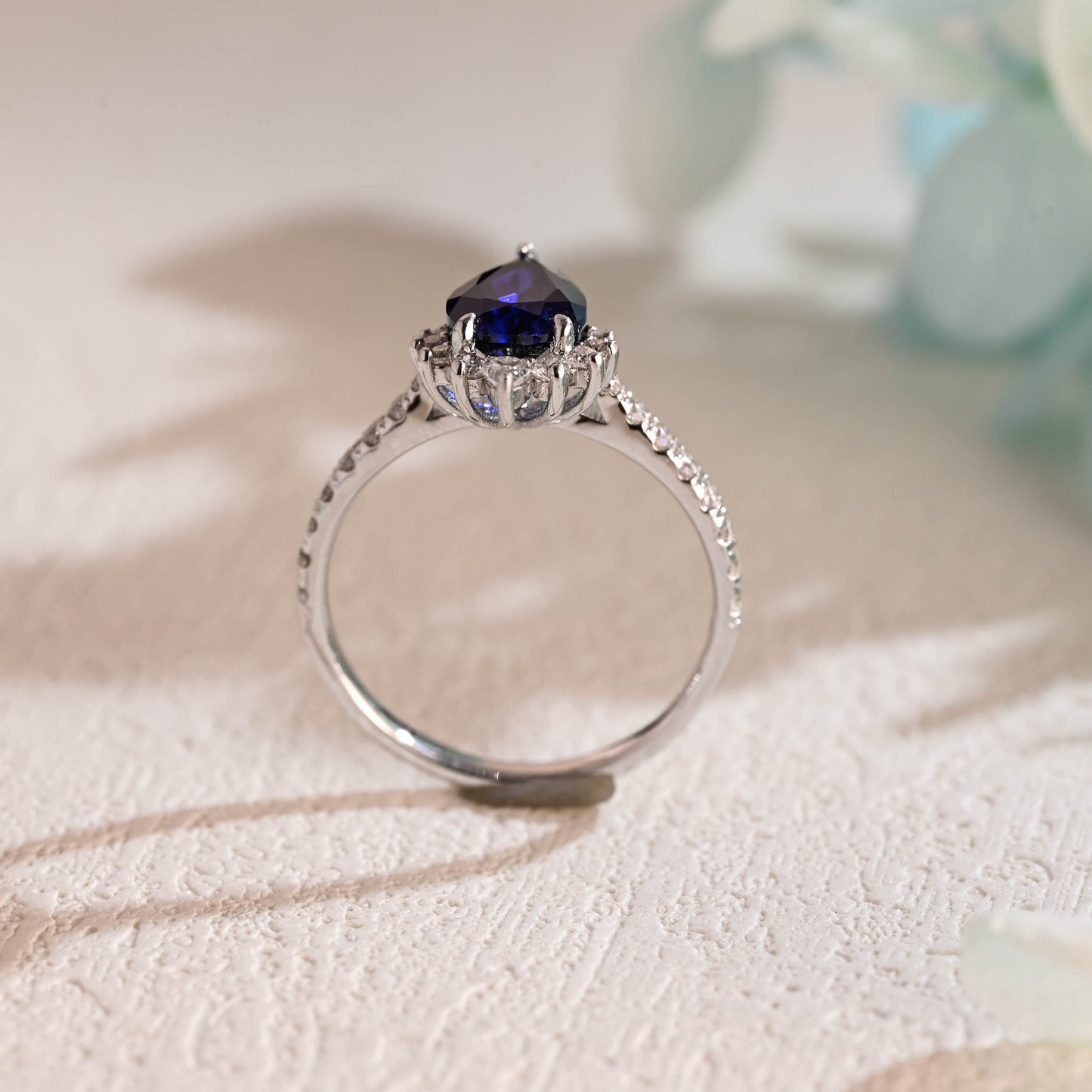 CausYou lab grown sapphire engagement ring Solid Gold Pear Cut Lab Sapphire Engagement Ring, Blue Sapphire Ring