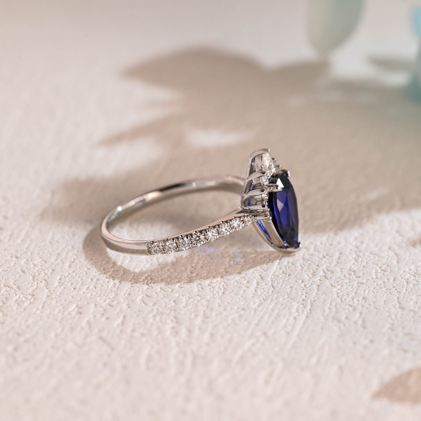 CausYou lab grown sapphire engagement ring Solid Gold Pear Cut Lab Sapphire Engagement Ring, Blue Sapphire Ring