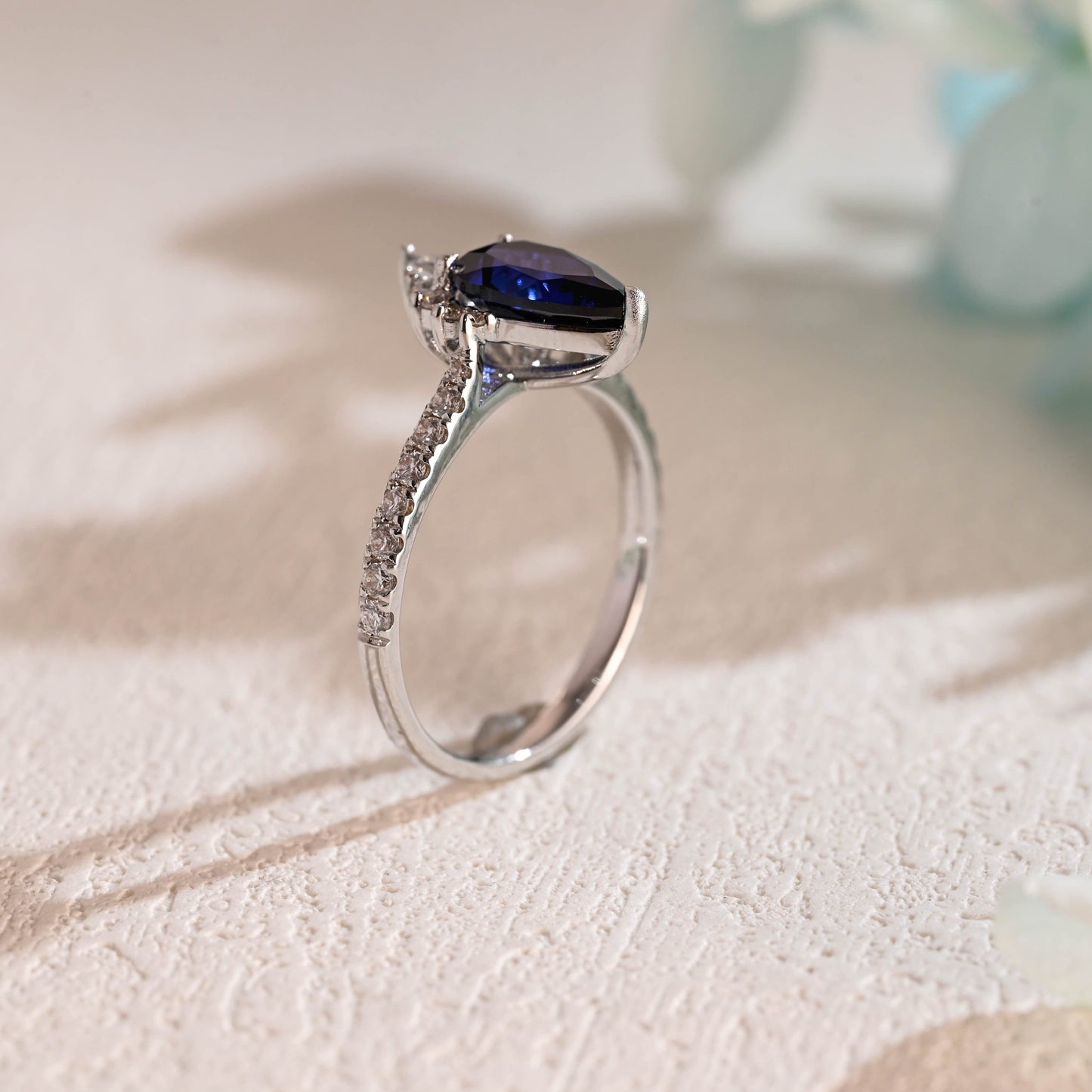CausYou lab grown sapphire engagement ring Solid Gold Pear Cut Lab Sapphire Engagement Ring, Blue Sapphire Ring