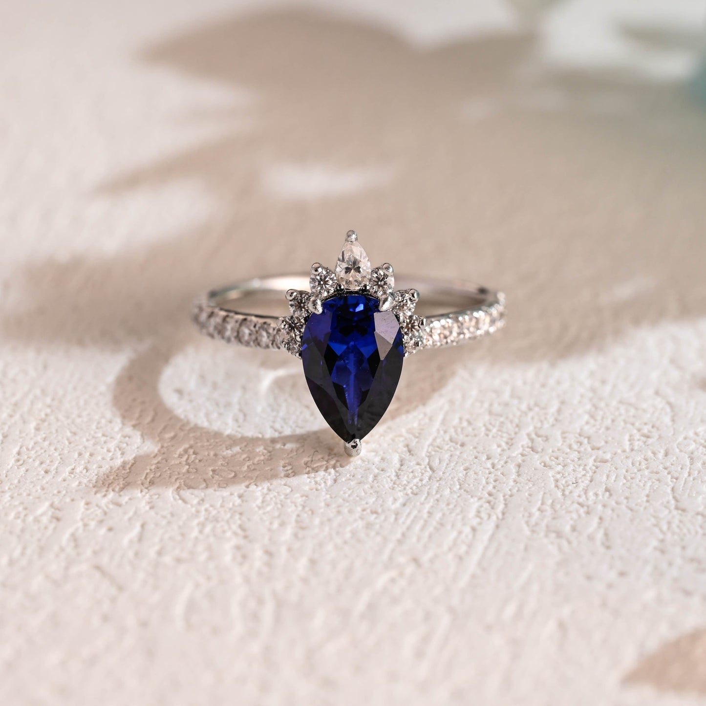 CausYou lab grown sapphire engagement ring Solid Gold Pear Cut Lab Sapphire Engagement Ring, Blue Sapphire Ring