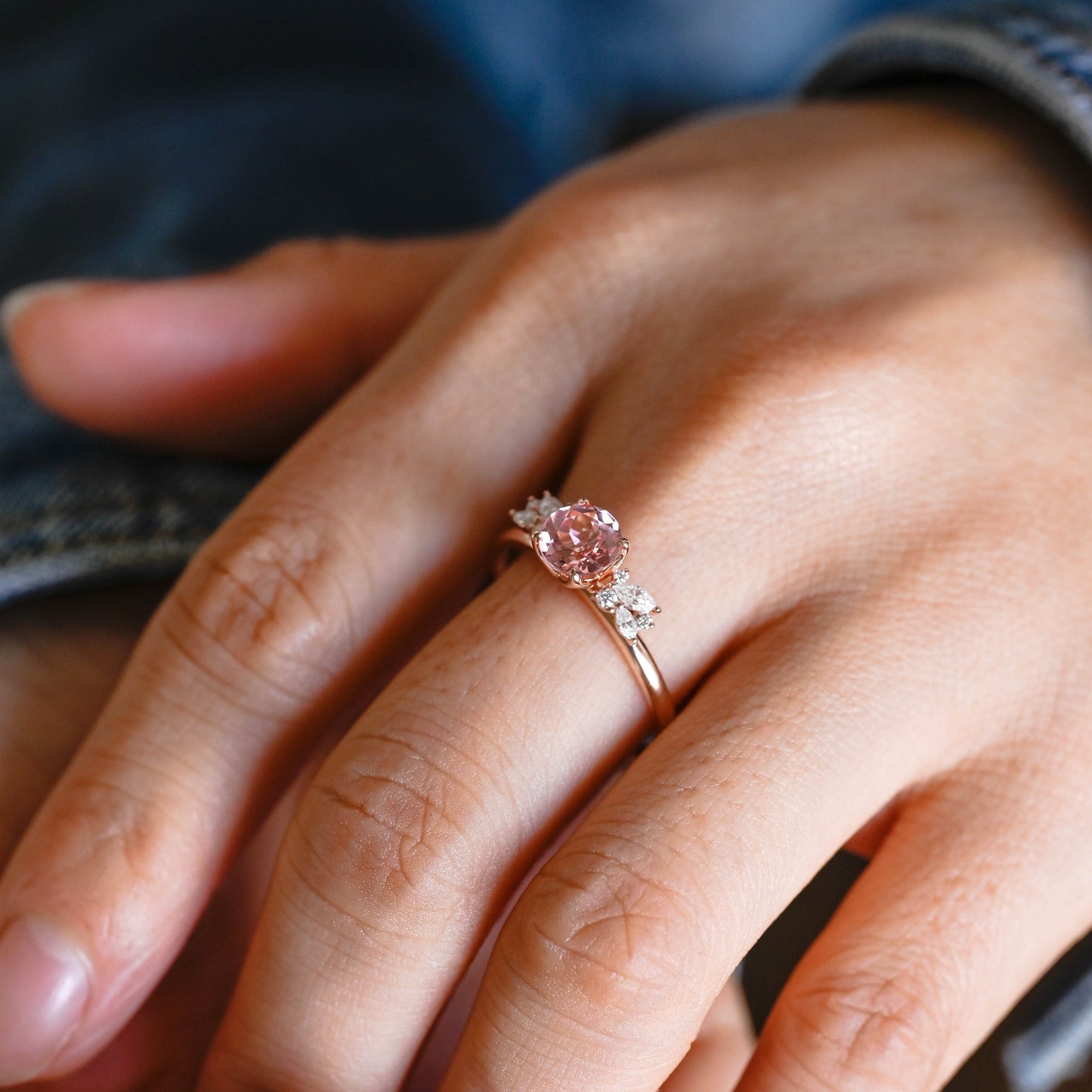 CausYou lab grown sapphire engagement ring Solid Gold Round Cut Lab Grown Pink Sapphire Engagement Ring, Wedding Ring, Promise Ring, Gift for Women, Wife