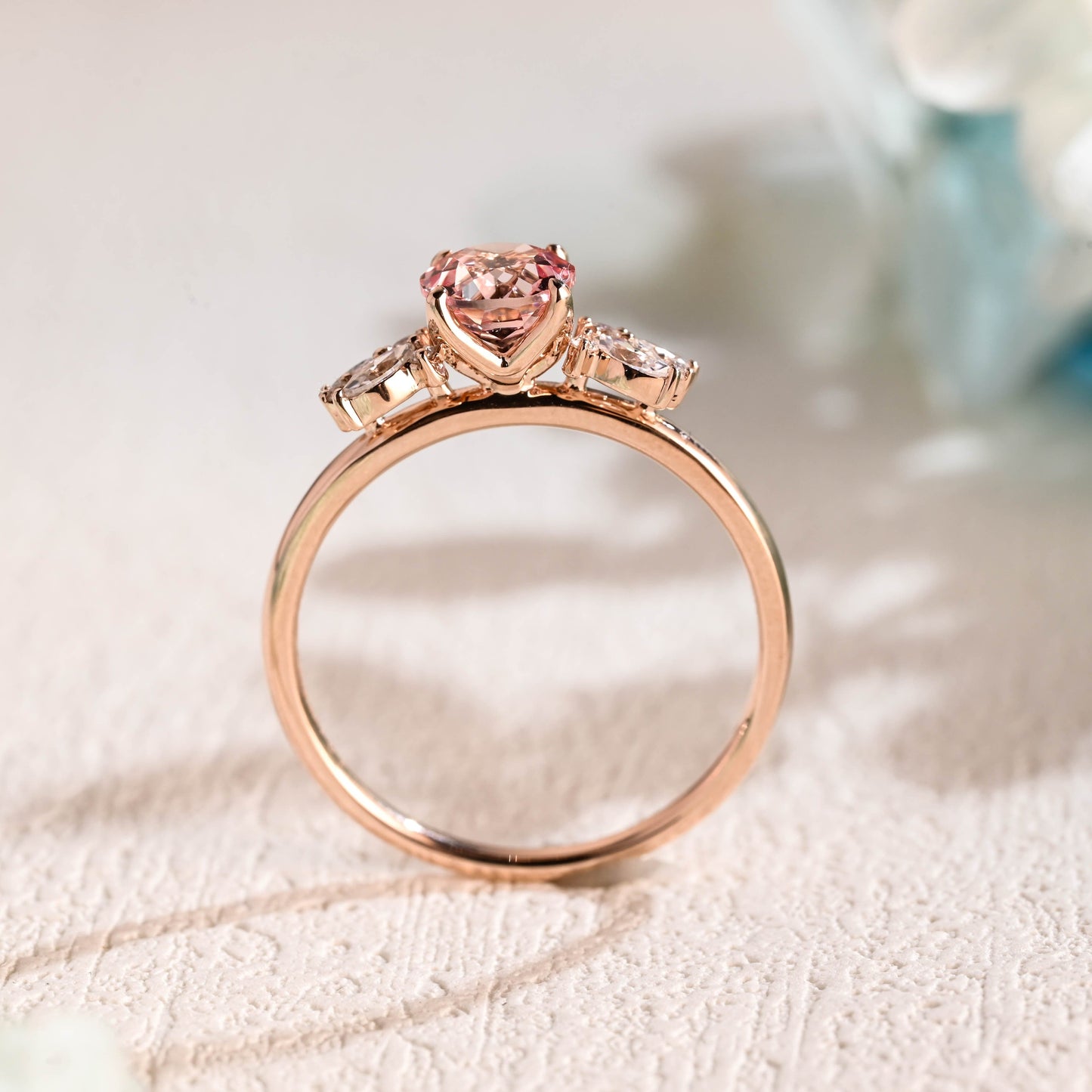 CausYou lab grown sapphire engagement ring Solid Gold Round Cut Lab Grown Pink Sapphire Engagement Ring, Wedding Ring, Promise Ring, Gift for Women, Wife