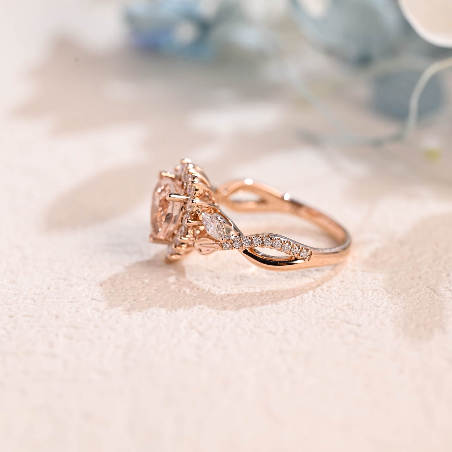 CausYou lab grown sapphire engagement ring Solid Gold Split Shank Heart Cut Pink Lab Grown Sapphire Ring