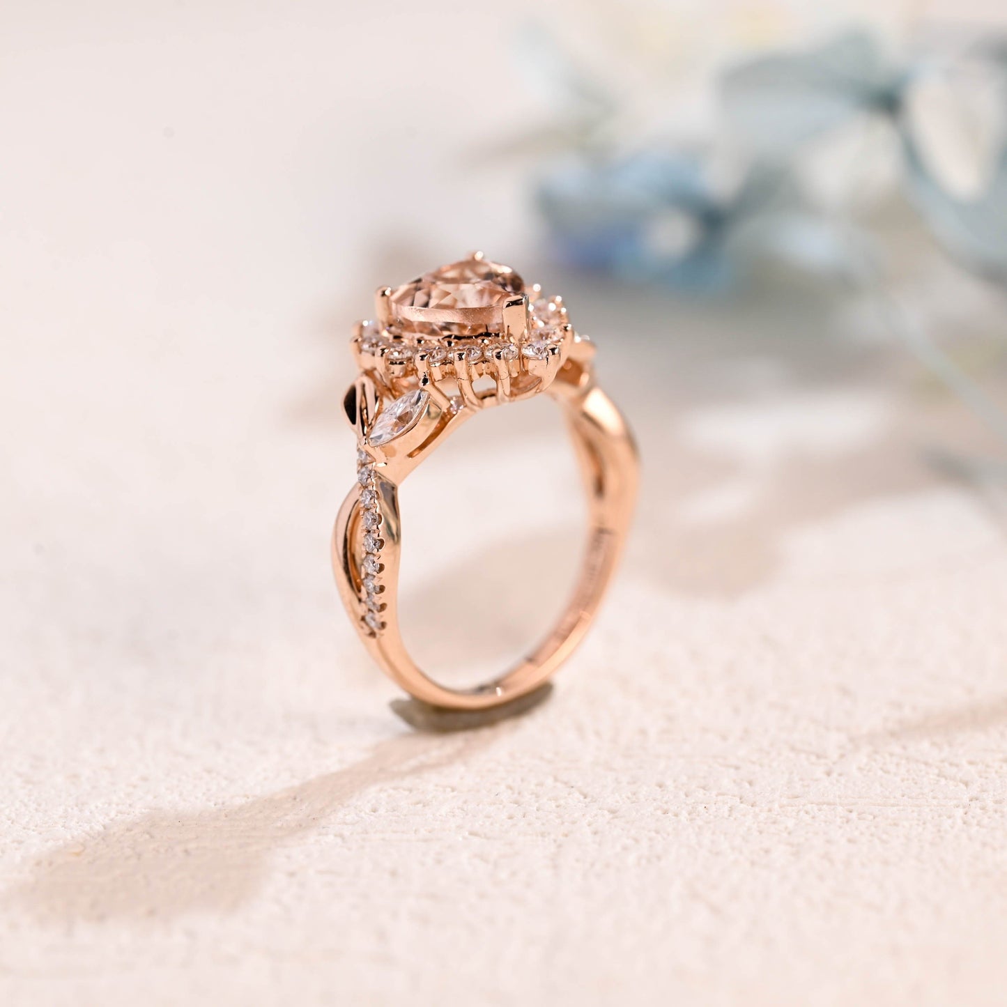 CausYou lab grown sapphire engagement ring Solid Gold Split Shank Heart Cut Pink Lab Grown Sapphire Ring