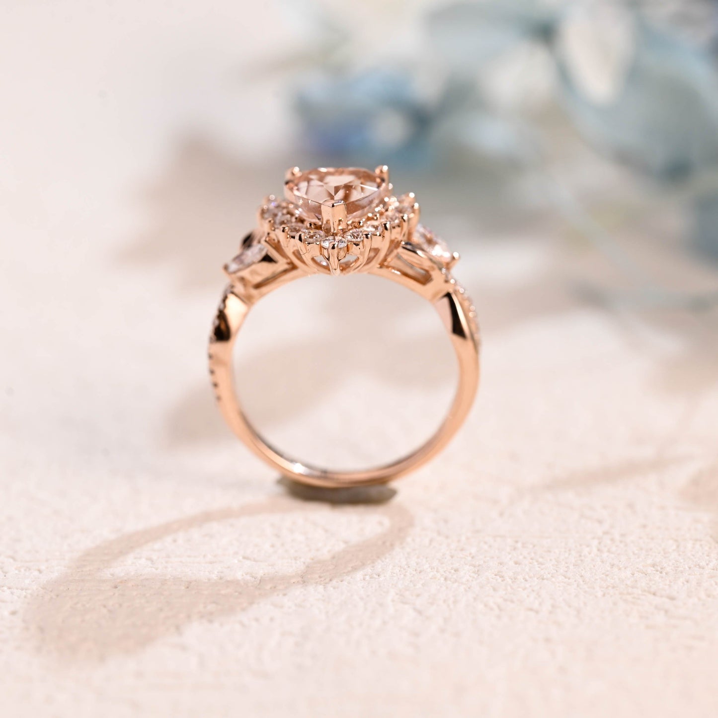 CausYou lab grown sapphire engagement ring Solid Gold Split Shank Heart Cut Pink Lab Grown Sapphire Ring