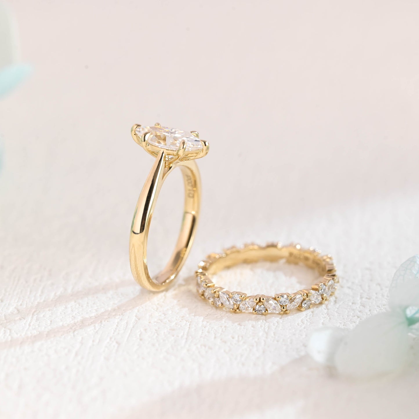 CausYou marquise cut bridal set CausYou Solid Gold Marquise Cut Moissanite Engagement Ring and Wedding Ring Set, Cluster Bridal Set, Gift for Woman, Wife