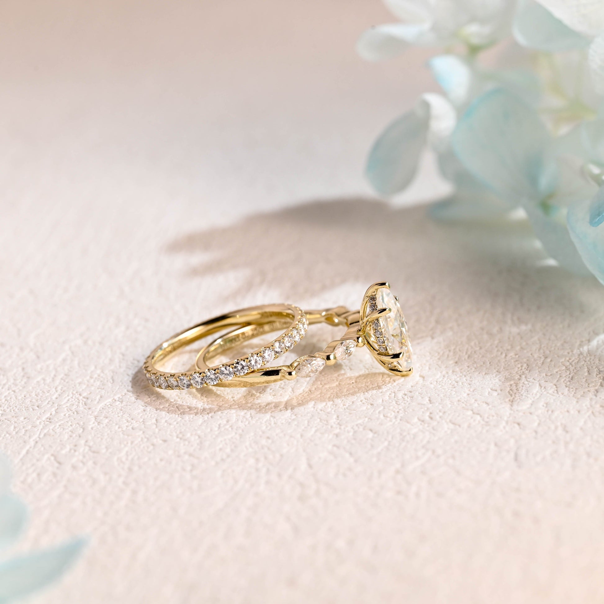 CausYou marquise cut bridal set Solid Gold Marquise Cut Moissanite Engagement Ring and Wedding Ring Set, Bridal Ring Set, Gift for Woman, Wife
