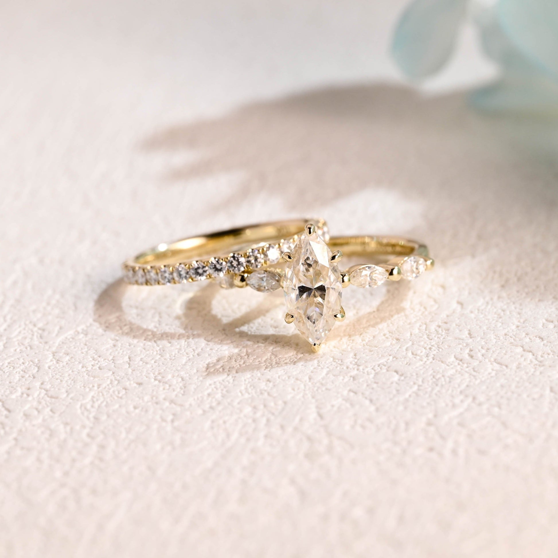 CausYou marquise cut bridal set Solid Gold Marquise Cut Moissanite Engagement Ring and Wedding Ring Set, Bridal Ring Set, Gift for Woman, Wife
