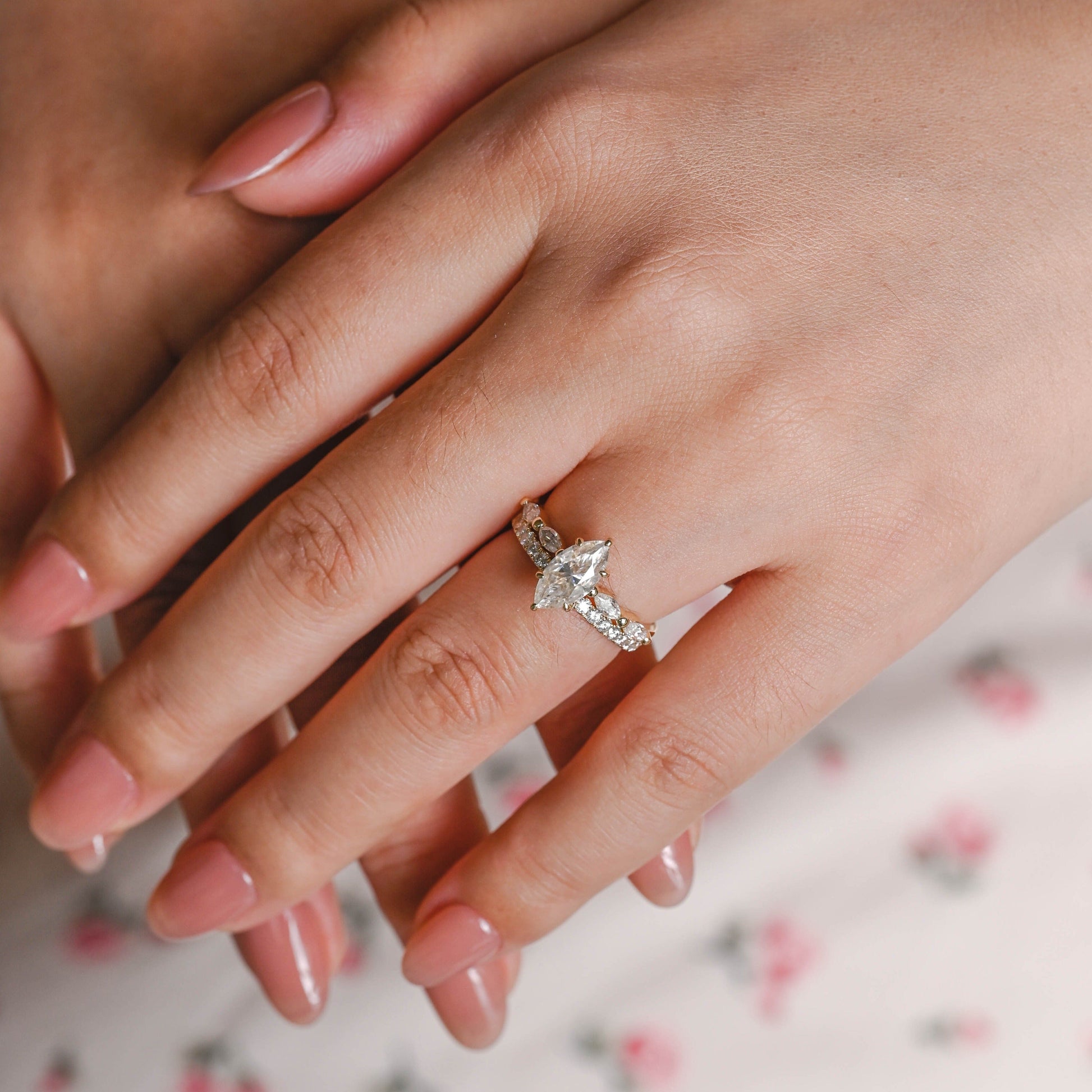 CausYou marquise cut bridal set Solid Gold Marquise Cut Moissanite Engagement Ring and Wedding Ring Set, Bridal Ring Set, Gift for Woman, Wife