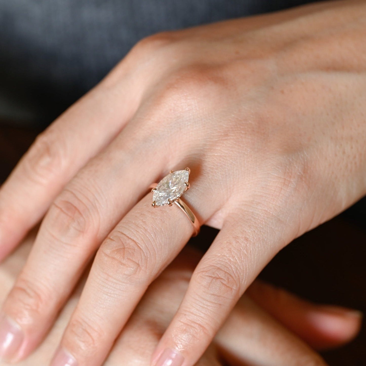 CausYou marquise cut diamond engagement ring CausYou Solid Gold D/VS1 Marquise Cut Lab Grown Diamond Engagement Ring, Hidden Halo Wedding Promise Ring