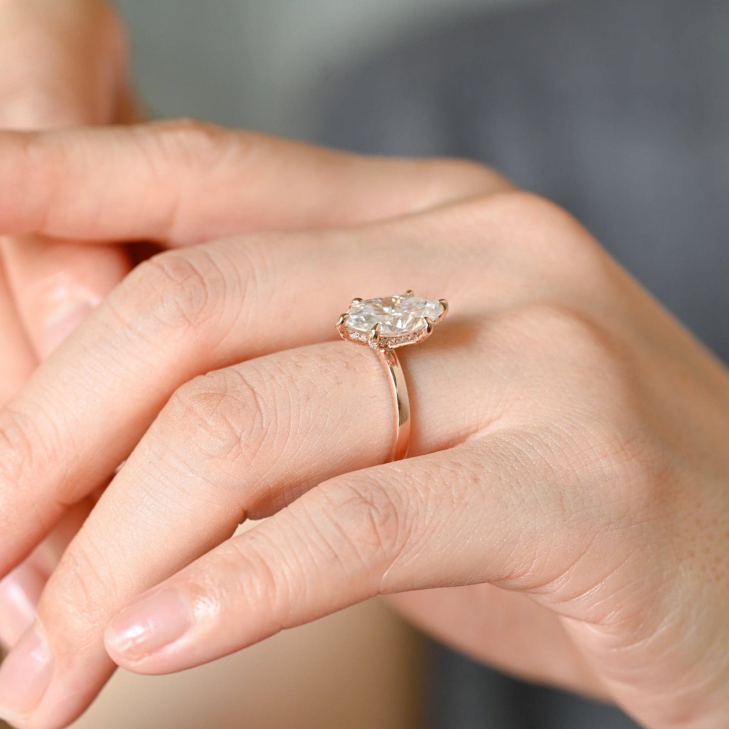 CausYou marquise cut diamond engagement ring CausYou Solid Gold D/VS1 Marquise Cut Lab Grown Diamond Engagement Ring, Hidden Halo Wedding Promise Ring