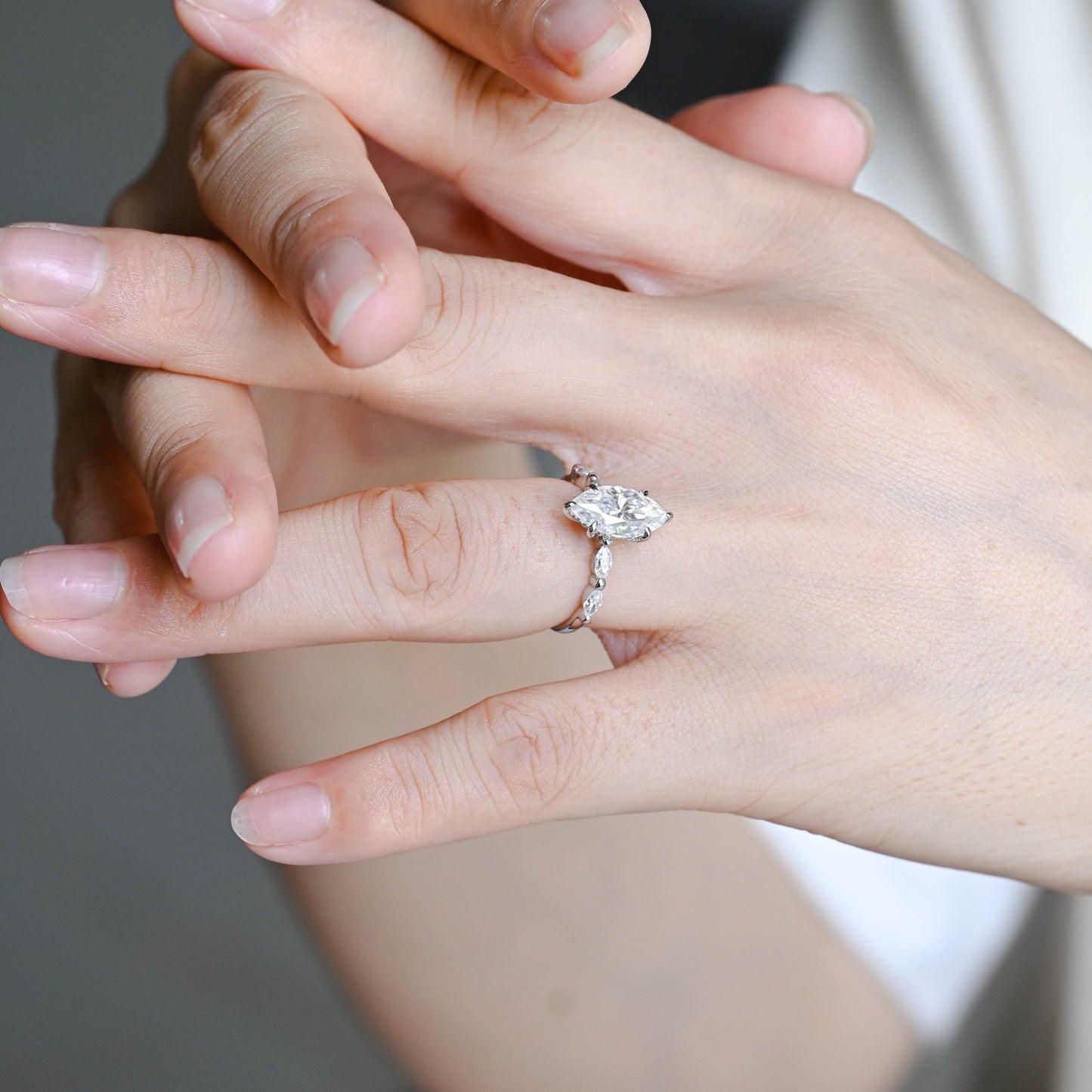 CausYou marquise cut diamond engagement ring CausYou Solid Gold D/VS1 Marquise Cut Lab Grown Diamond Engagement Ring, Marquise Accents Wedding Ring