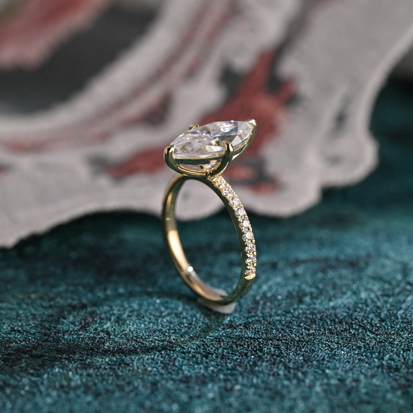 CausYou marquise cut diamond engagement ring CausYou Solid Gold D/VS1 Marquise Cut Lab Grown Diamond Engagement Ring, Pave Promise Wedding Ring