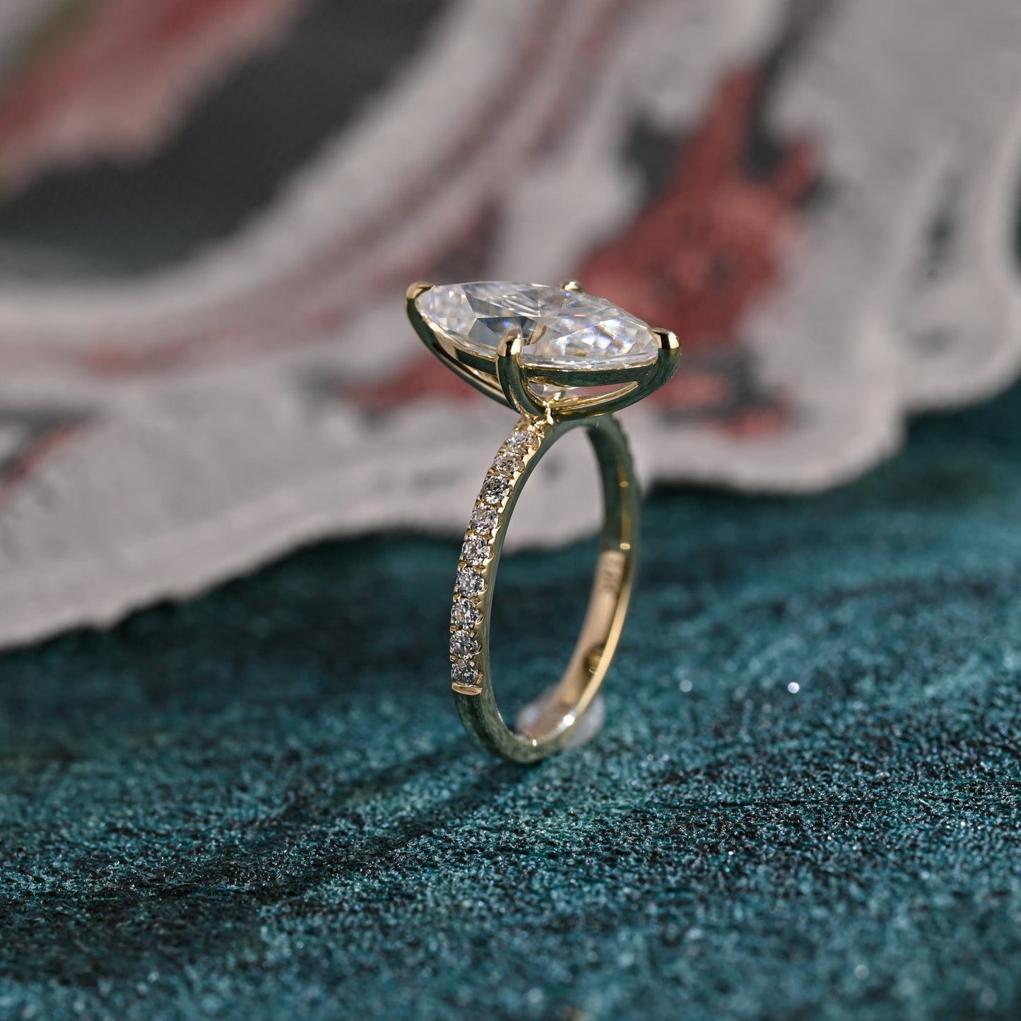 CausYou marquise cut diamond engagement ring CausYou Solid Gold D/VS1 Marquise Cut Lab Grown Diamond Engagement Ring, Pave Promise Wedding Ring