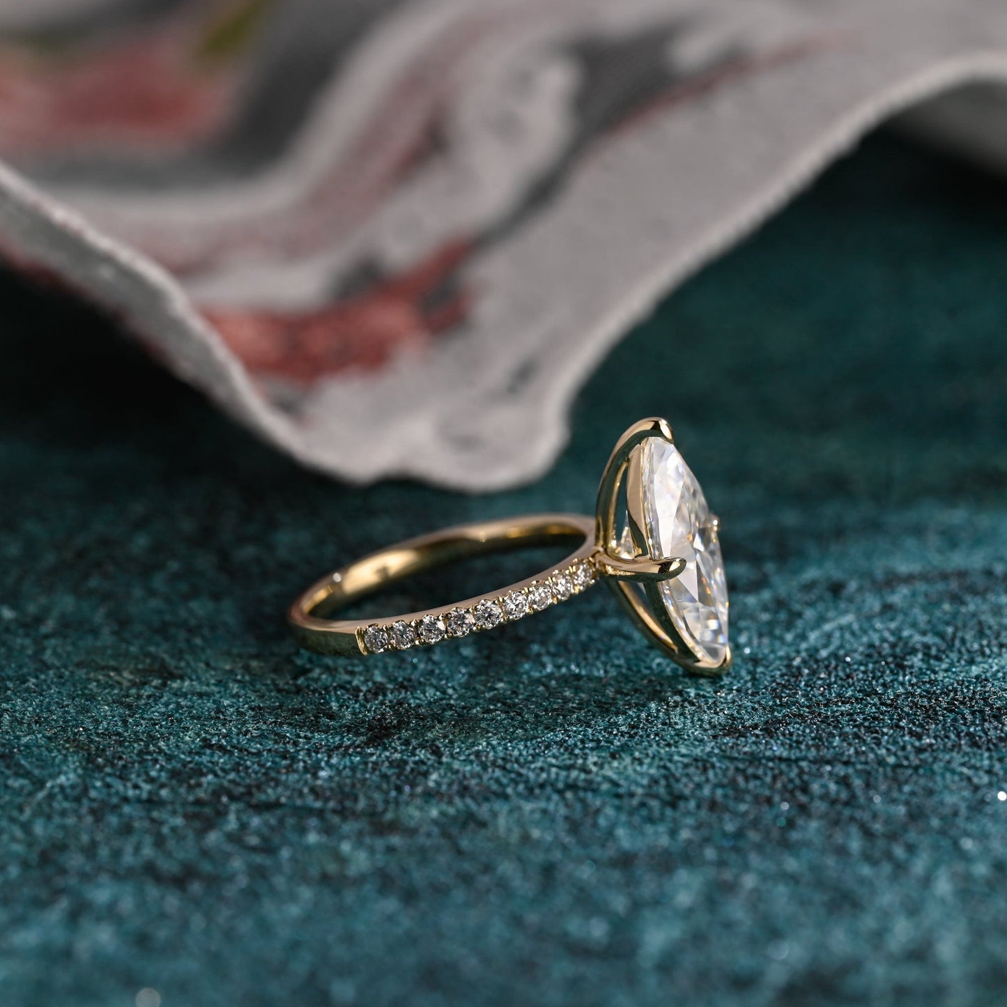CausYou marquise cut diamond engagement ring CausYou Solid Gold D/VS1 Marquise Cut Lab Grown Diamond Engagement Ring, Pave Promise Wedding Ring