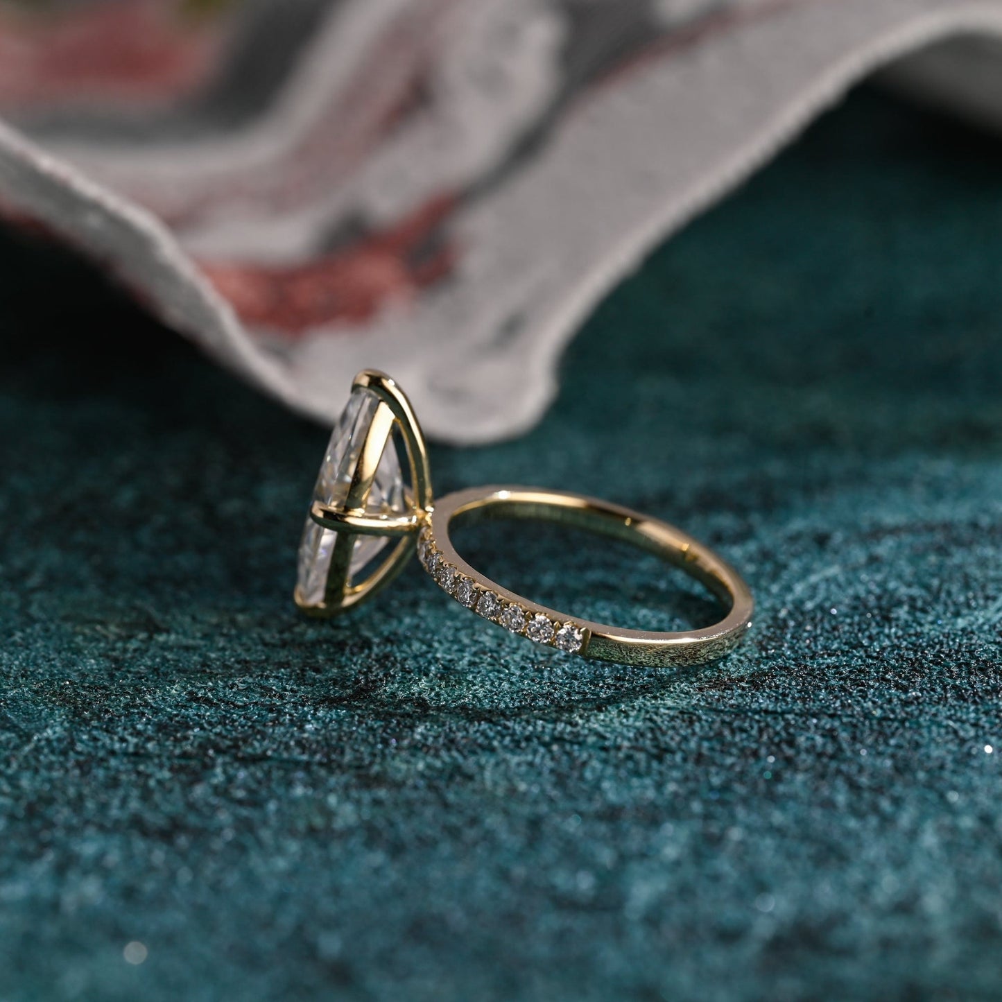 CausYou marquise cut diamond engagement ring CausYou Solid Gold D/VS1 Marquise Cut Lab Grown Diamond Engagement Ring, Pave Promise Wedding Ring