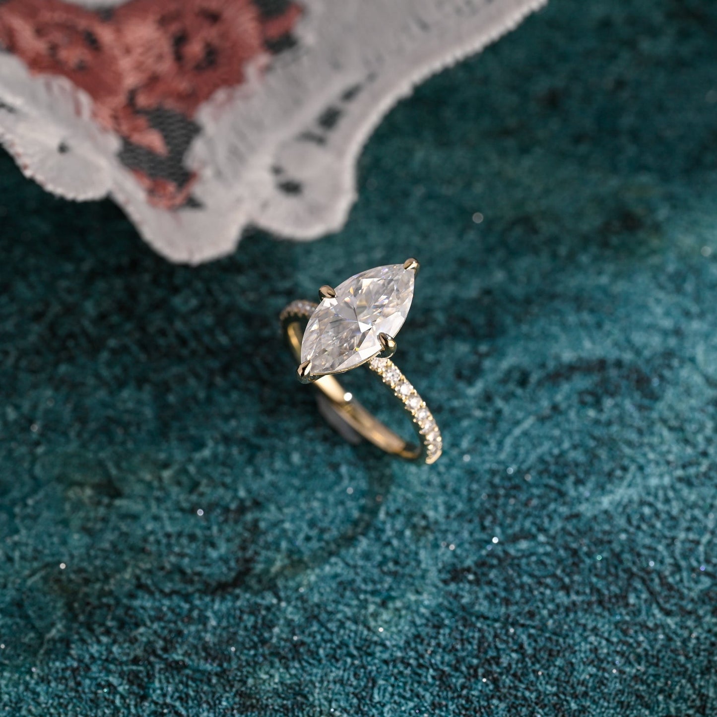 CausYou marquise cut diamond engagement ring CausYou Solid Gold D/VS1 Marquise Cut Lab Grown Diamond Engagement Ring, Pave Promise Wedding Ring
