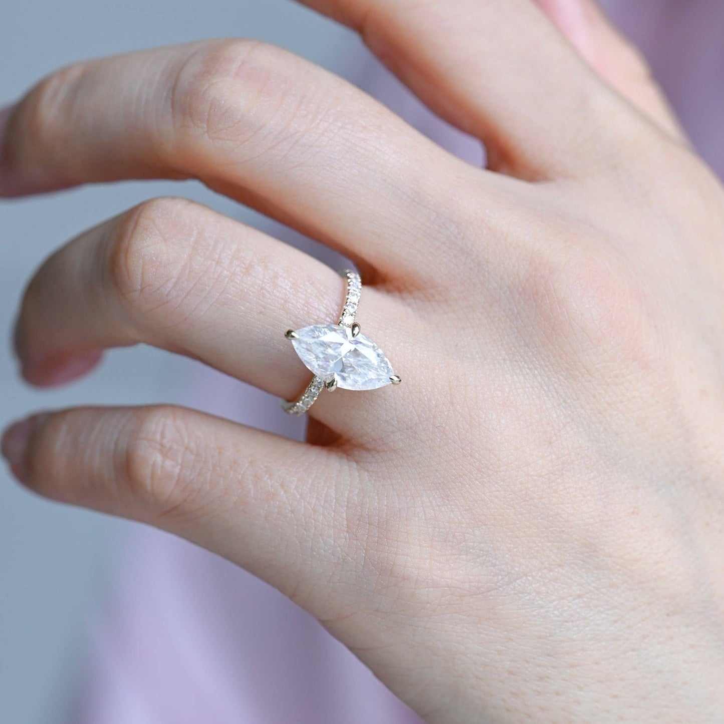 CausYou marquise cut diamond engagement ring CausYou Solid Gold D/VS1 Marquise Cut Lab Grown Diamond Engagement Ring, Pave Promise Wedding Ring