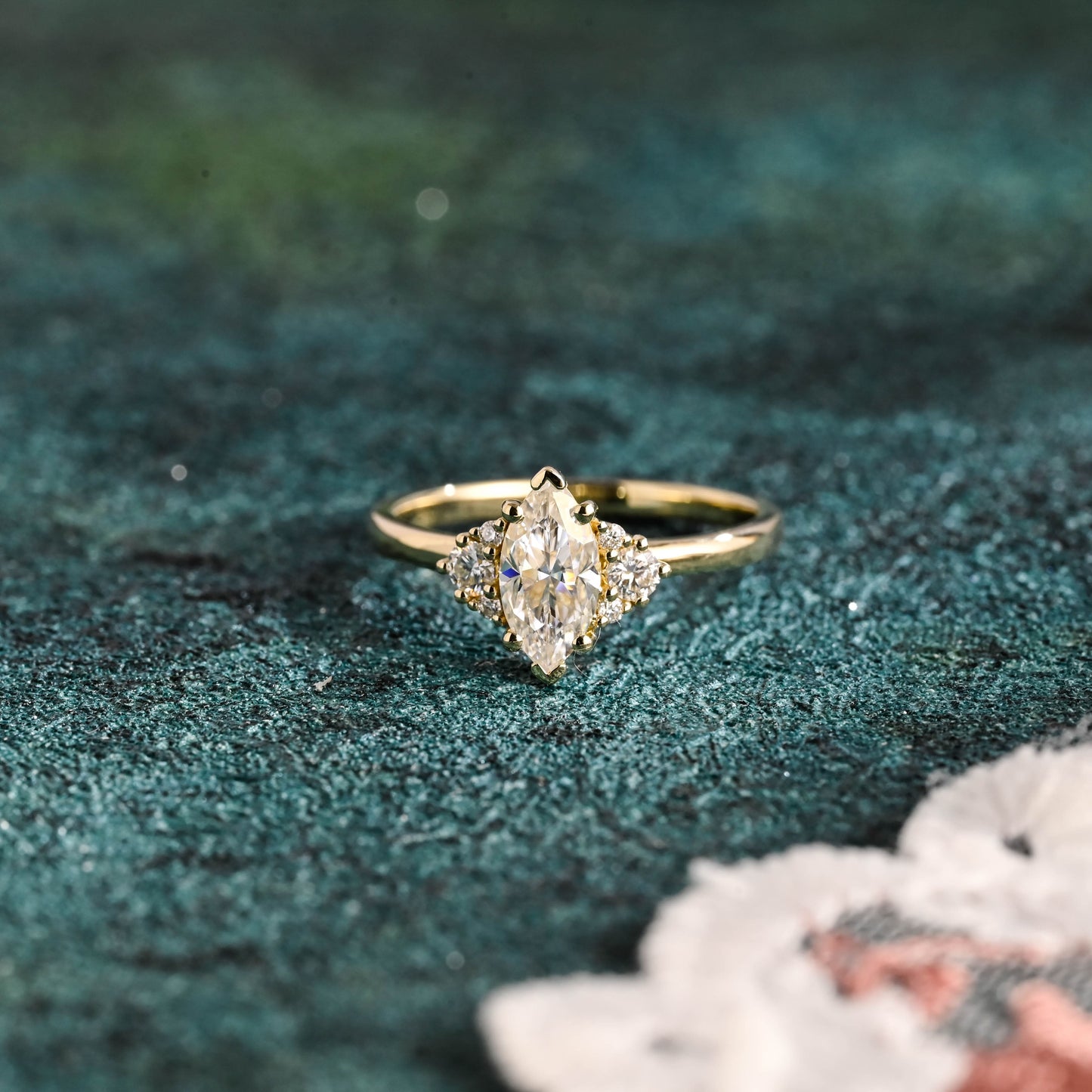 CausYou marquise cut diamond engagement ring CausYou Solid Gold D/VS1 Marquise Cut Lab Grown Diamond Engagement Ring, Three Stone Wedding Promise Ring