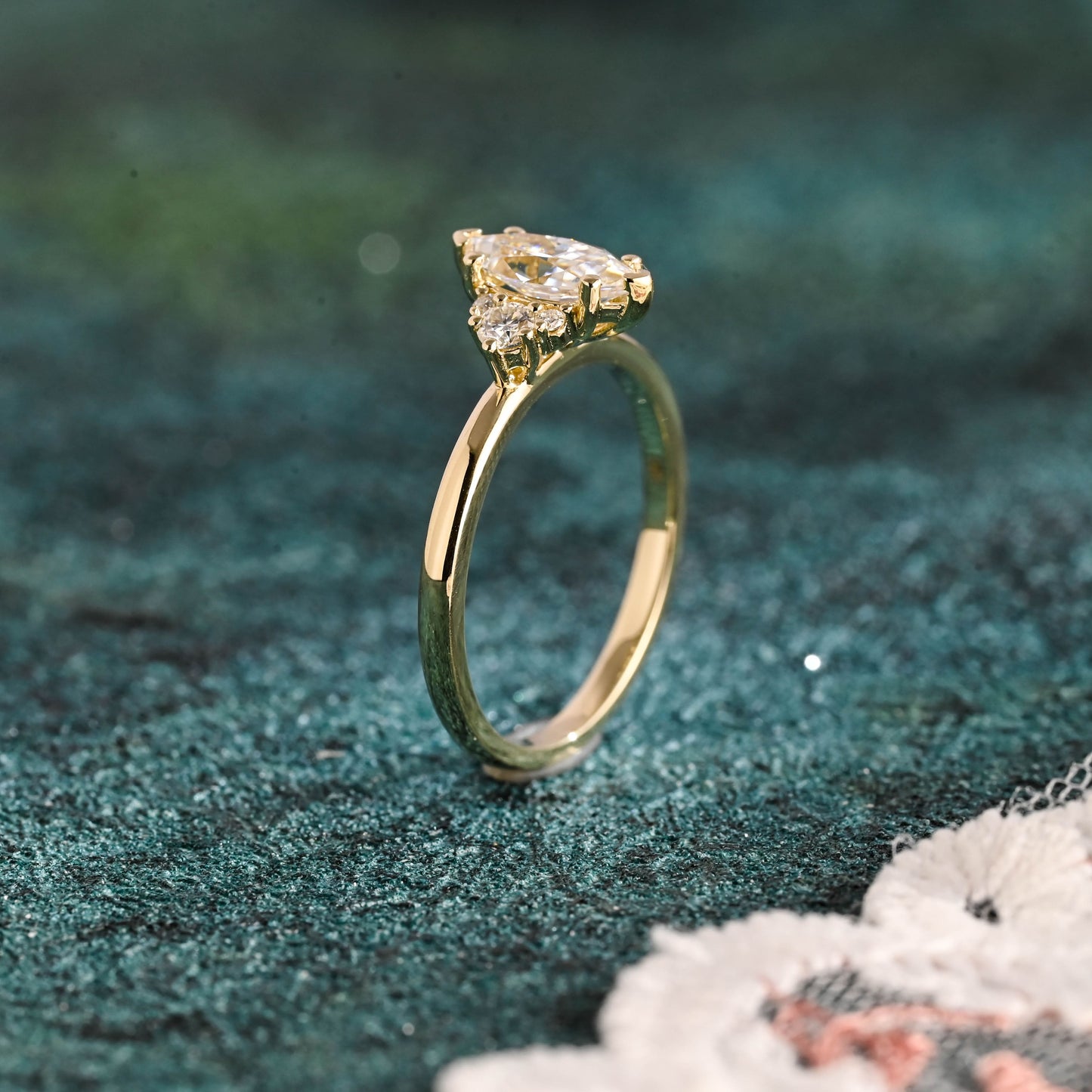 CausYou marquise cut diamond engagement ring CausYou Solid Gold D/VS1 Marquise Cut Lab Grown Diamond Engagement Ring, Three Stone Wedding Promise Ring