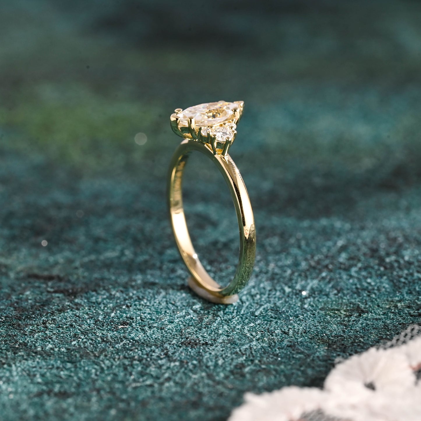CausYou marquise cut diamond engagement ring CausYou Solid Gold D/VS1 Marquise Cut Lab Grown Diamond Engagement Ring, Three Stone Wedding Promise Ring