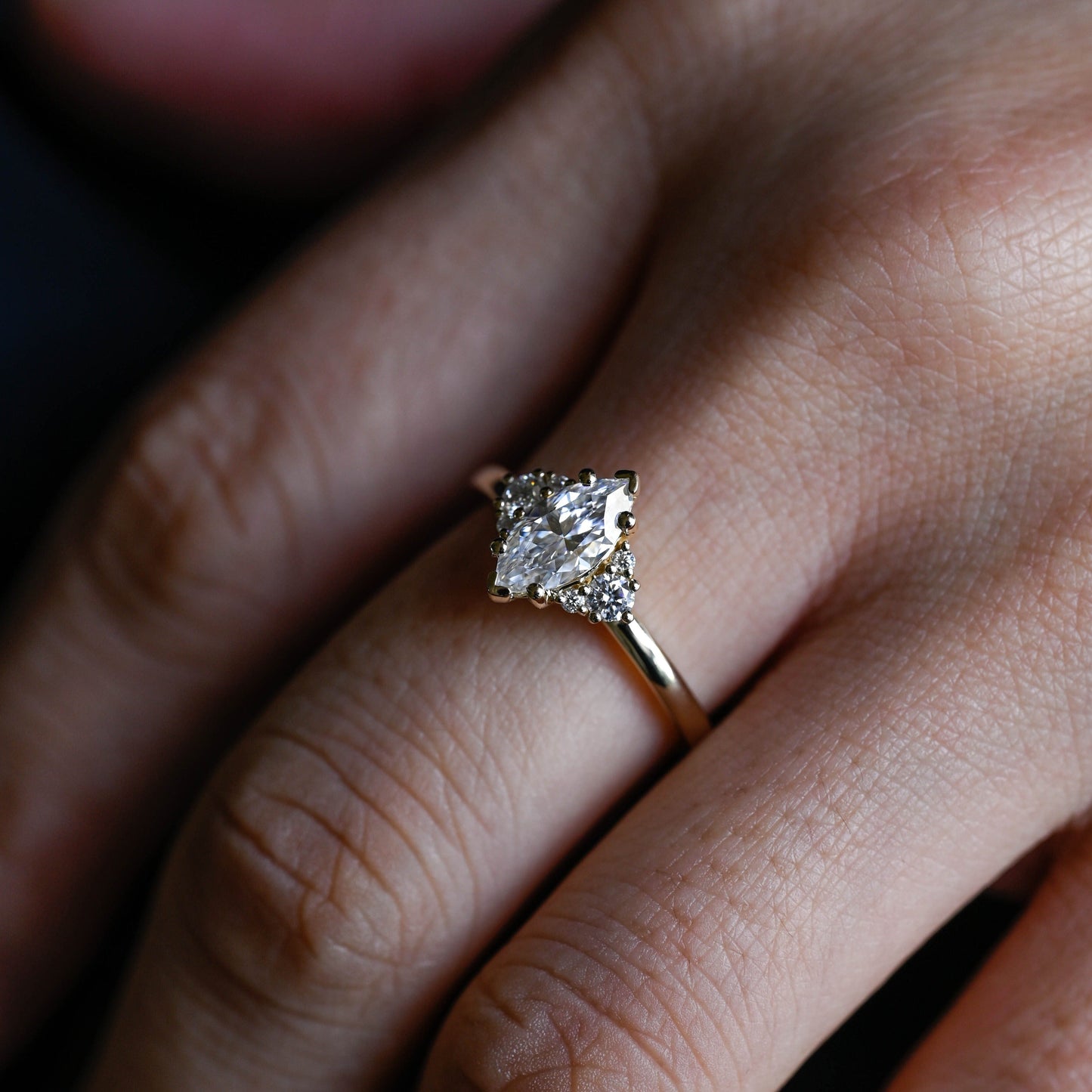 CausYou marquise cut diamond engagement ring CausYou Solid Gold D/VS1 Marquise Cut Lab Grown Diamond Engagement Ring, Three Stone Wedding Promise Ring