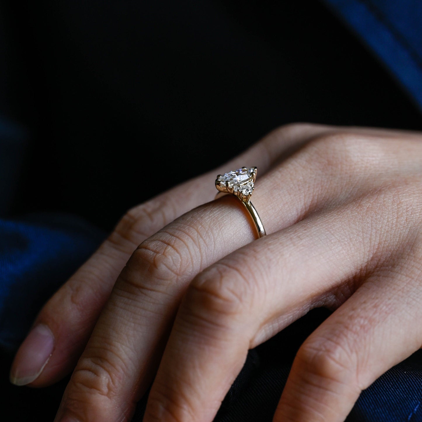CausYou marquise cut diamond engagement ring CausYou Solid Gold D/VS1 Marquise Cut Lab Grown Diamond Engagement Ring, Three Stone Wedding Promise Ring