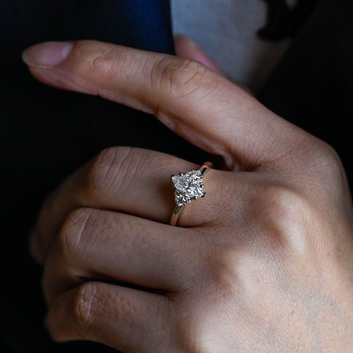 CausYou marquise cut diamond engagement ring CausYou Solid Gold D/VS1 Marquise Cut Lab Grown Diamond Engagement Ring, Three Stone Wedding Promise Ring