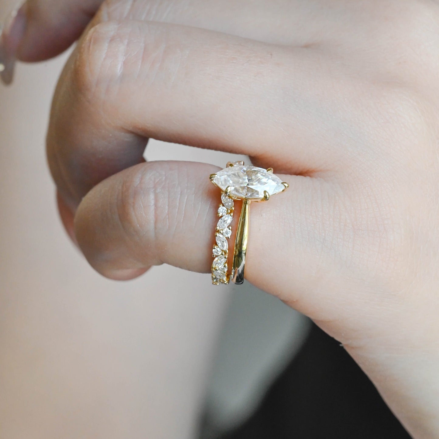 CausYou marquise cut diamond engagement ring CausYou Solid Gold D/VS1 Marquise Cut Lab Grown Diamond Ring, Solitaire Bridal Engagement Ring