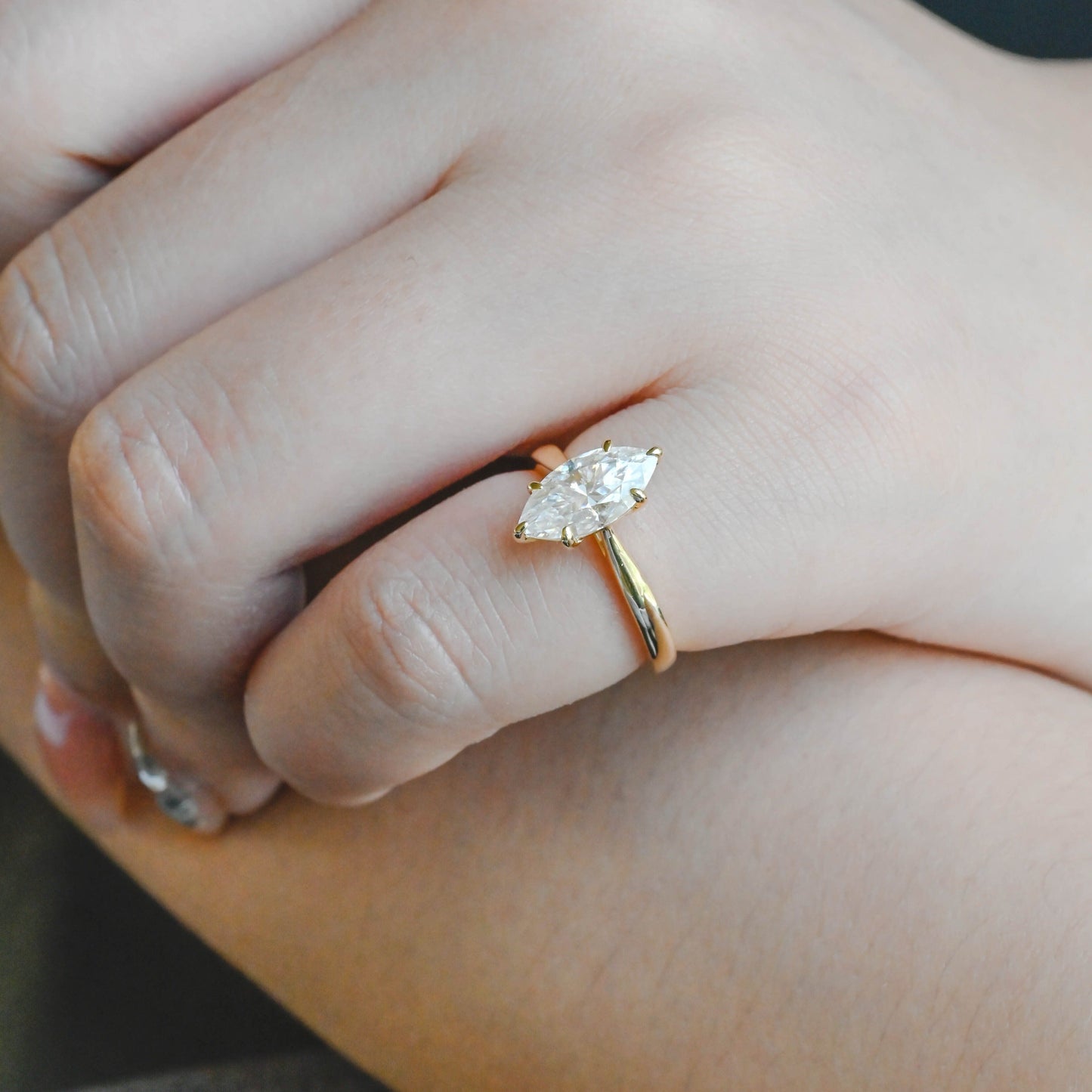 CausYou marquise cut diamond engagement ring CausYou Solid Gold D/VS1 Marquise Cut Lab Grown Diamond Ring, Solitaire Bridal Engagement Ring