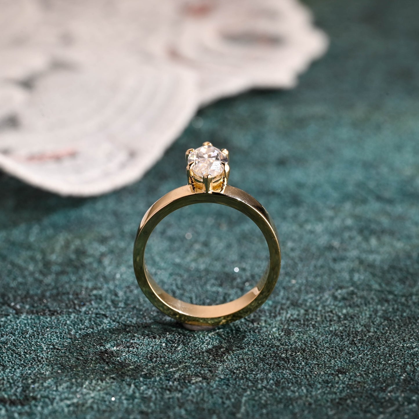 CausYou marquise cut diamond engagement ring CausYou Solid Gold D/VS1 Off-Center Marquise Cut Lab Grown Diamond Ring, Cigar Band Wedding Ring