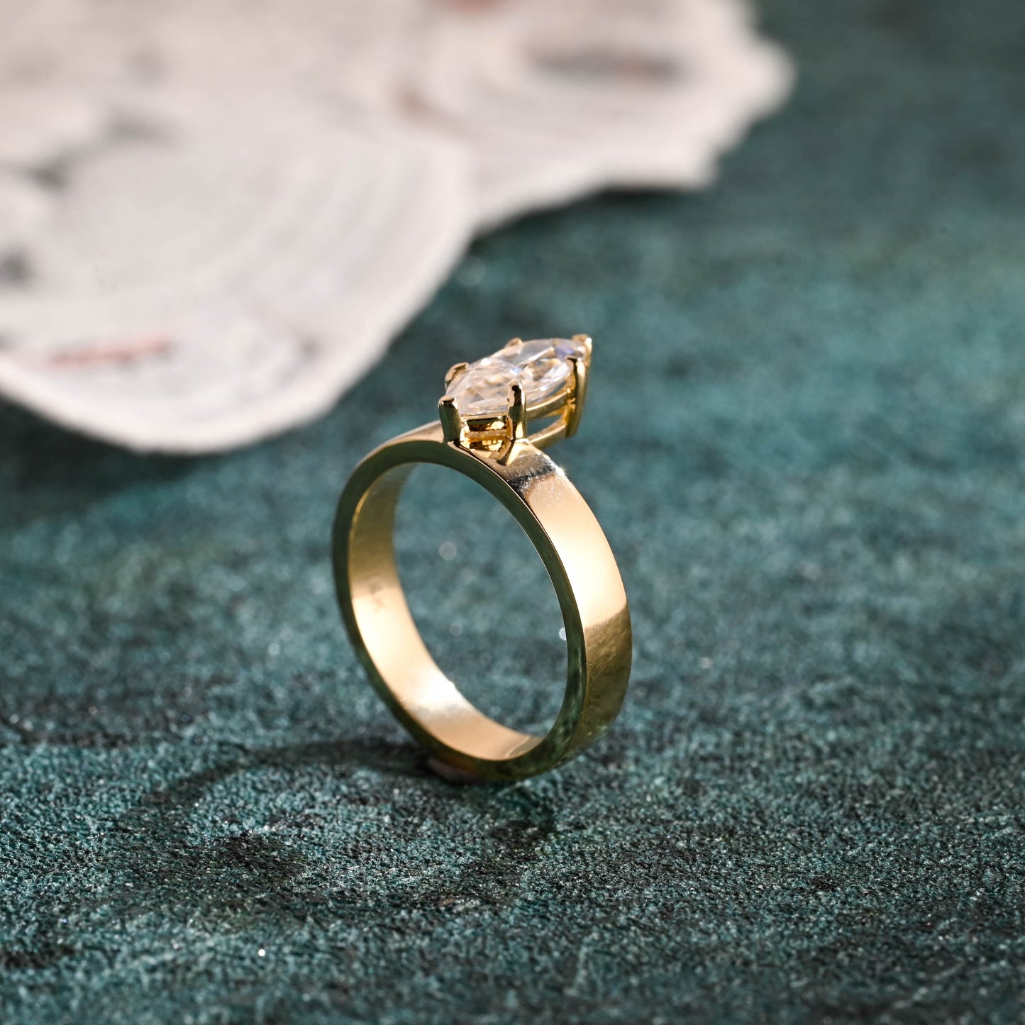 CausYou marquise cut diamond engagement ring CausYou Solid Gold D/VS1 Off-Center Marquise Cut Lab Grown Diamond Ring, Cigar Band Wedding Ring