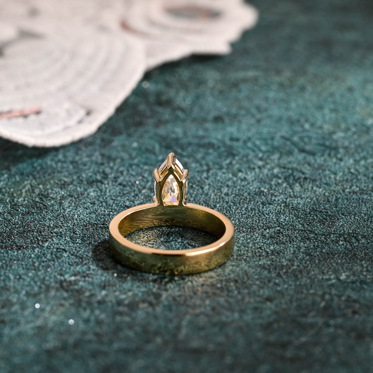 CausYou marquise cut diamond engagement ring CausYou Solid Gold D/VS1 Off-Center Marquise Cut Lab Grown Diamond Ring, Cigar Band Wedding Ring