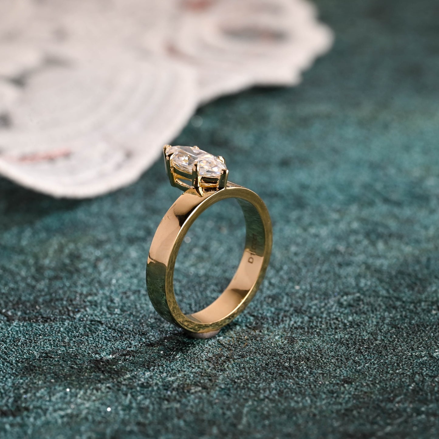 CausYou marquise cut diamond engagement ring CausYou Solid Gold D/VS1 Off-Center Marquise Cut Lab Grown Diamond Ring, Cigar Band Wedding Ring