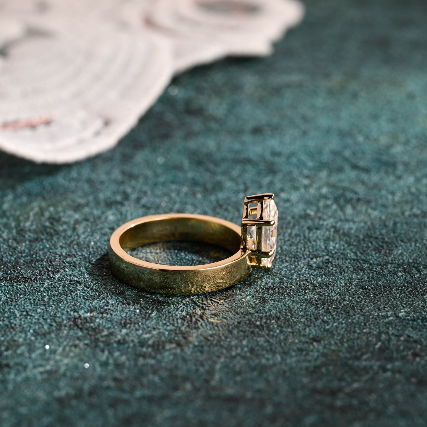CausYou marquise cut diamond engagement ring CausYou Solid Gold D/VS1 Off-Center Marquise Cut Lab Grown Diamond Ring, Cigar Band Wedding Ring