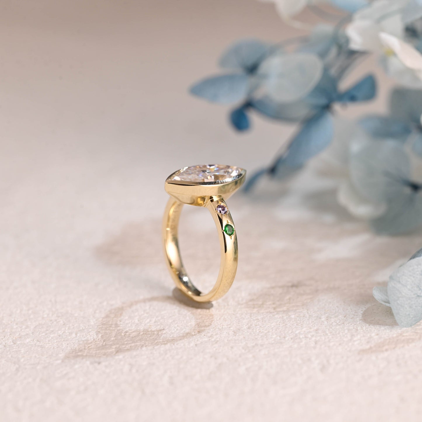 CausYou Marquise cut moissanite engagement ring Bezel Solid Gold Marquise Cut Moissanite Engagement Ring