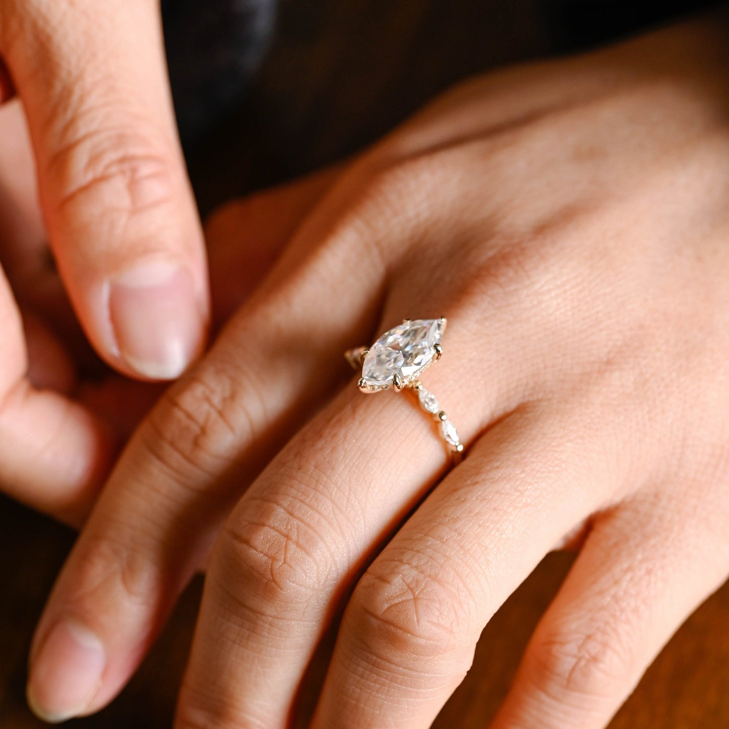 CausYou Marquise cut moissanite engagement ring CausYou Marquise Cut Moissanite Engagement Ring Hidden Halo