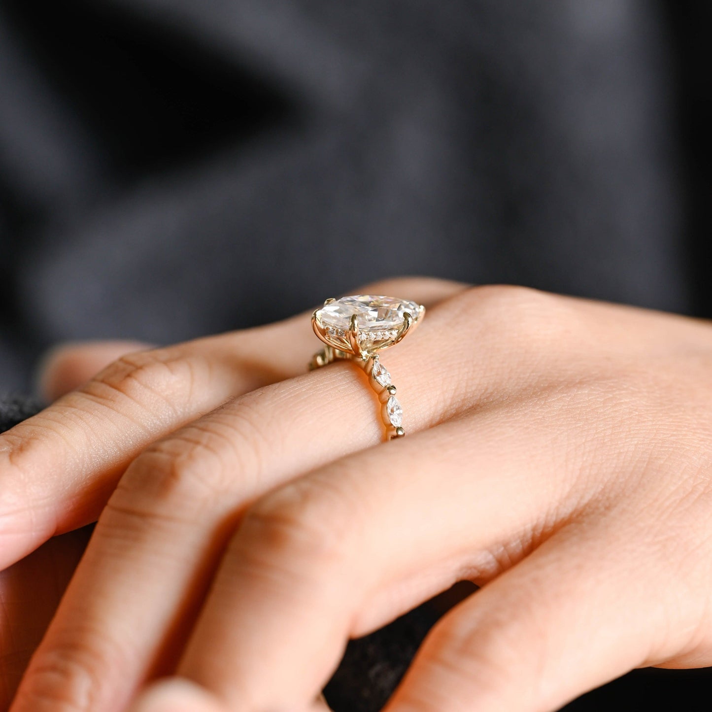 CausYou Marquise cut moissanite engagement ring CausYou Marquise Cut Moissanite Engagement Ring Hidden Halo