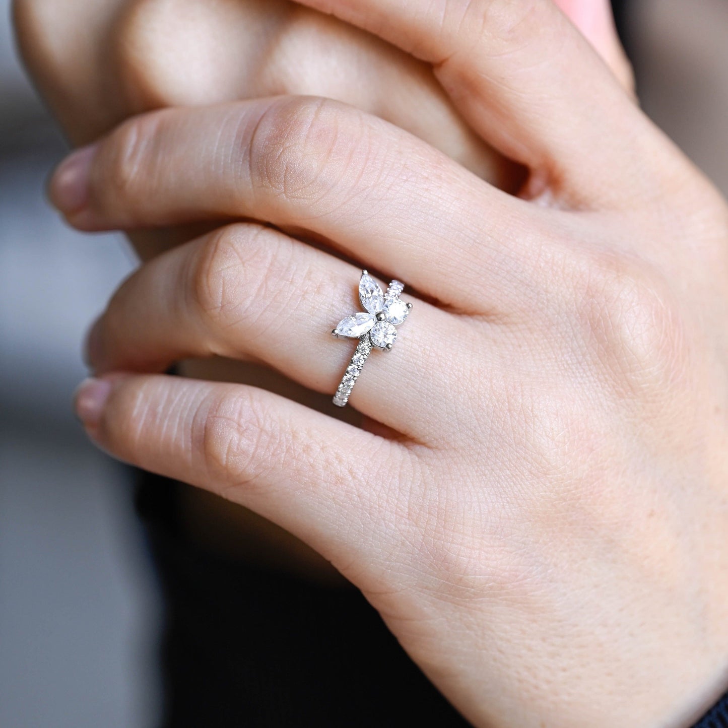 CausYou Marquise cut moissanite engagement ring CausYou Solid Gold Butterfly Marquise Cut Moissanite Engagement Ring, Dainty Promise Ring, Proposal Ring, Gift for Woman, Wife