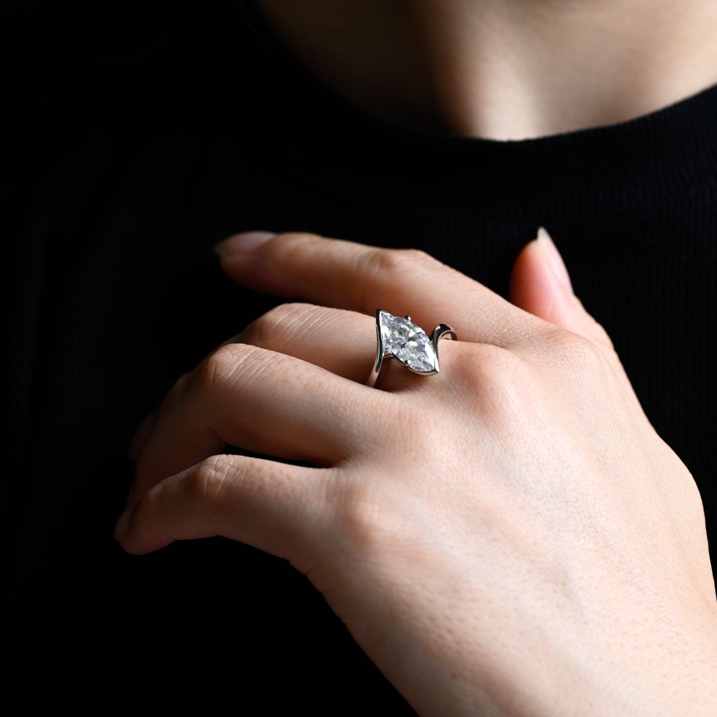 CausYou Marquise cut moissanite engagement ring CausYou Solid Gold Bypass Marquise Cut Moissanite Engagement Ring, Wedding Ring, Proposal Ring for Women