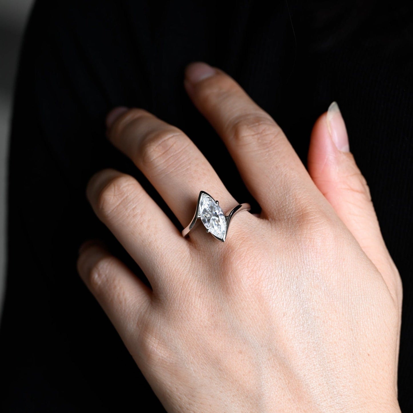 CausYou Marquise cut moissanite engagement ring CausYou Solid Gold Bypass Marquise Cut Moissanite Engagement Ring, Wedding Ring, Proposal Ring for Women