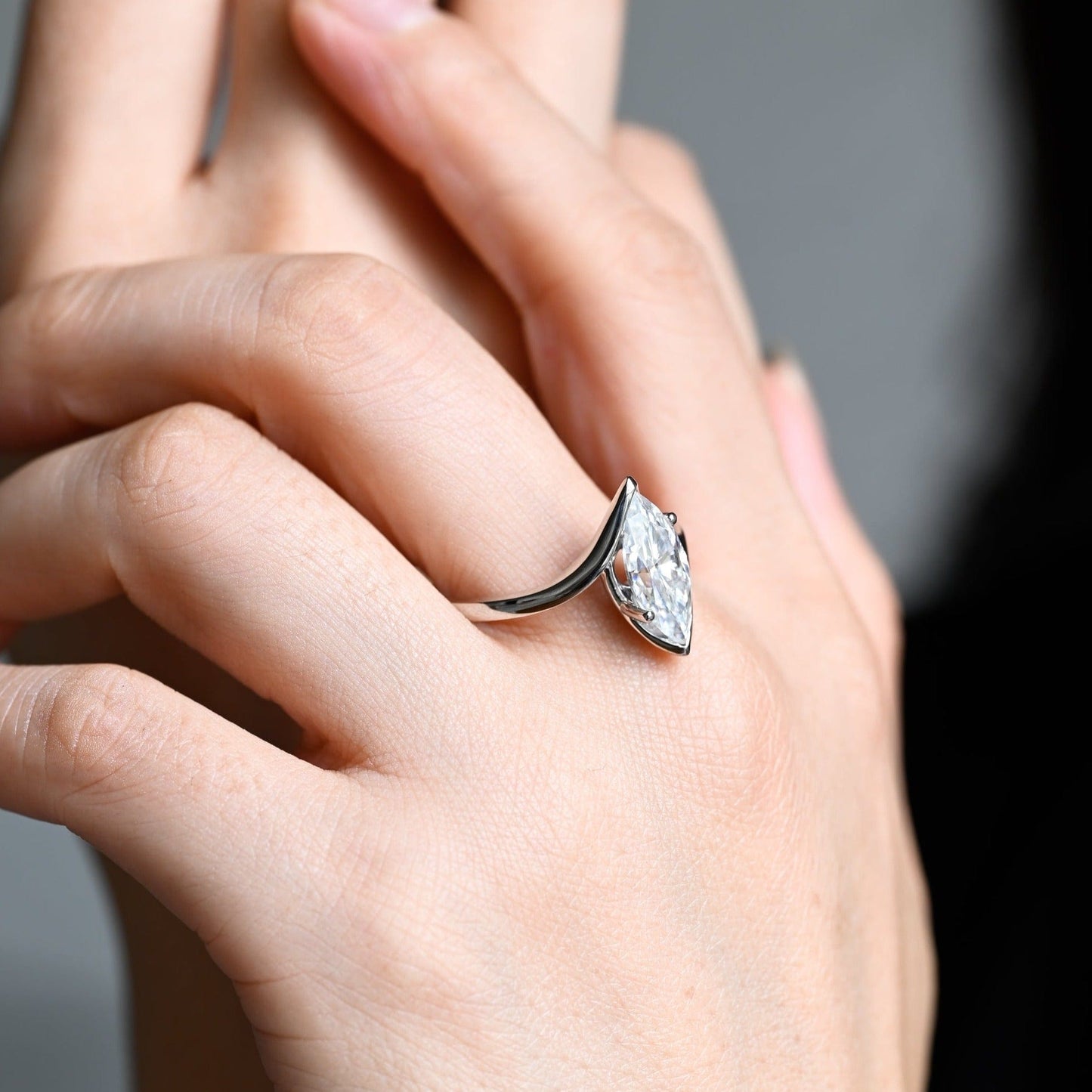 CausYou Marquise cut moissanite engagement ring CausYou Solid Gold Bypass Marquise Cut Moissanite Engagement Ring, Wedding Ring, Proposal Ring for Women