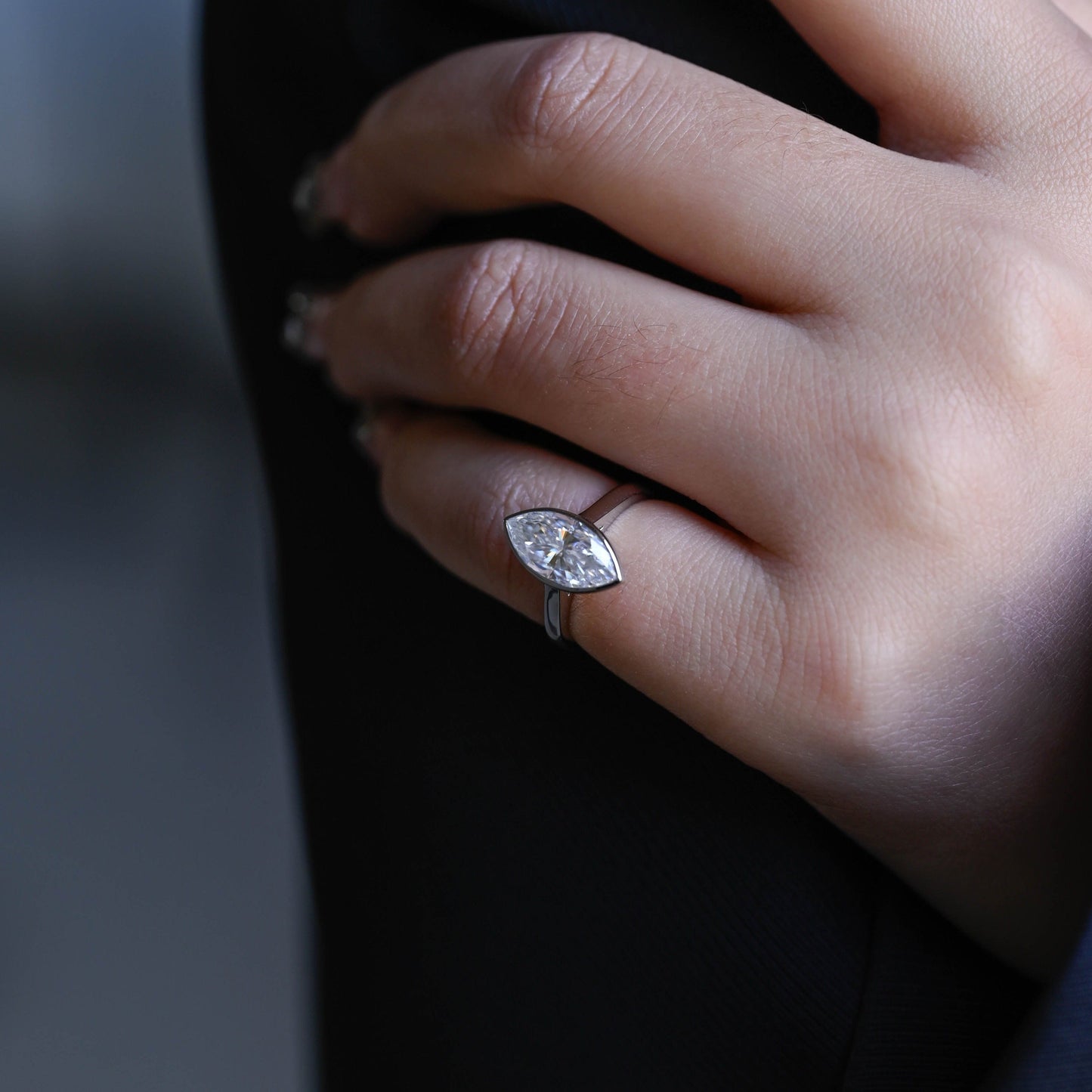 CausYou Marquise cut moissanite engagement ring CausYou Solid Gold Marquise Cut Moissanite Engagement Ring Bezel Ring Cathedral Setting, Solitaire Promise Ring Proposal Ring, Gift for Women Wife