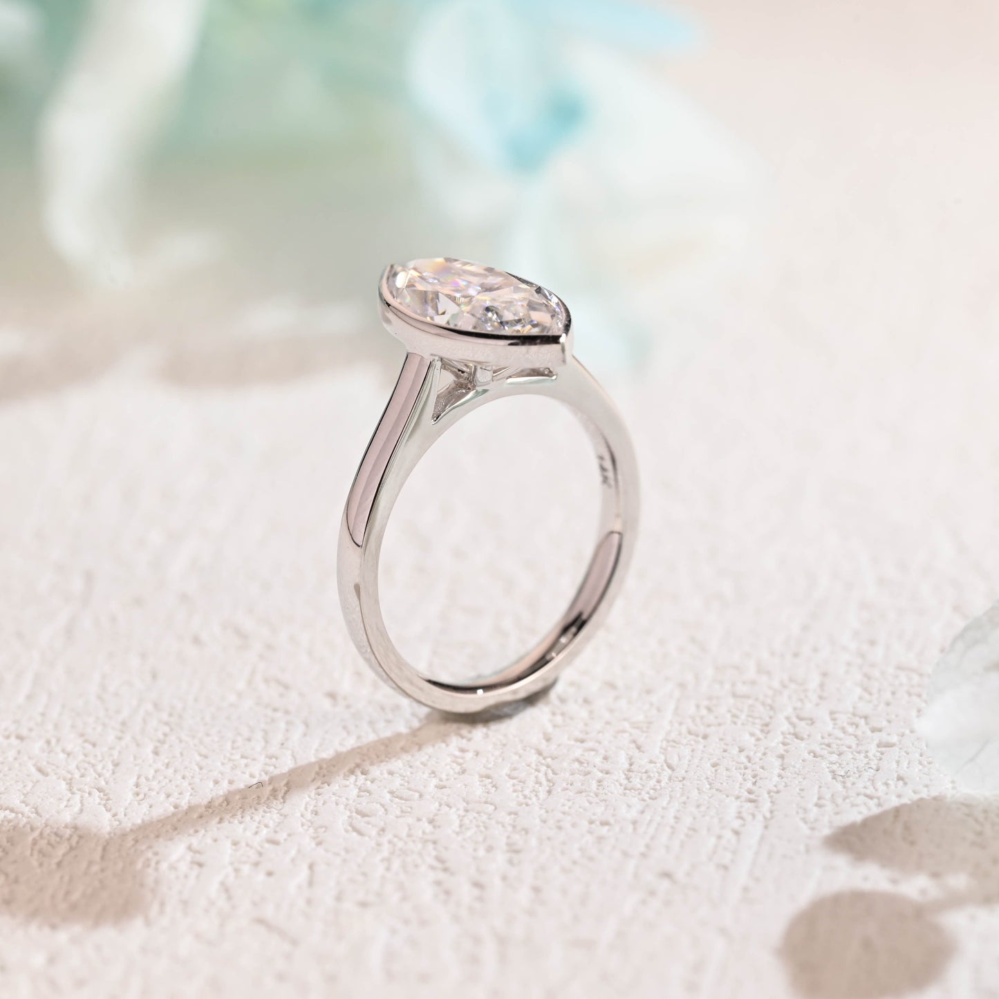 CausYou Marquise cut moissanite engagement ring CausYou Solid Gold Marquise Cut Moissanite Engagement Ring Bezel Ring Cathedral Setting, Solitaire Promise Ring Proposal Ring, Gift for Women Wife