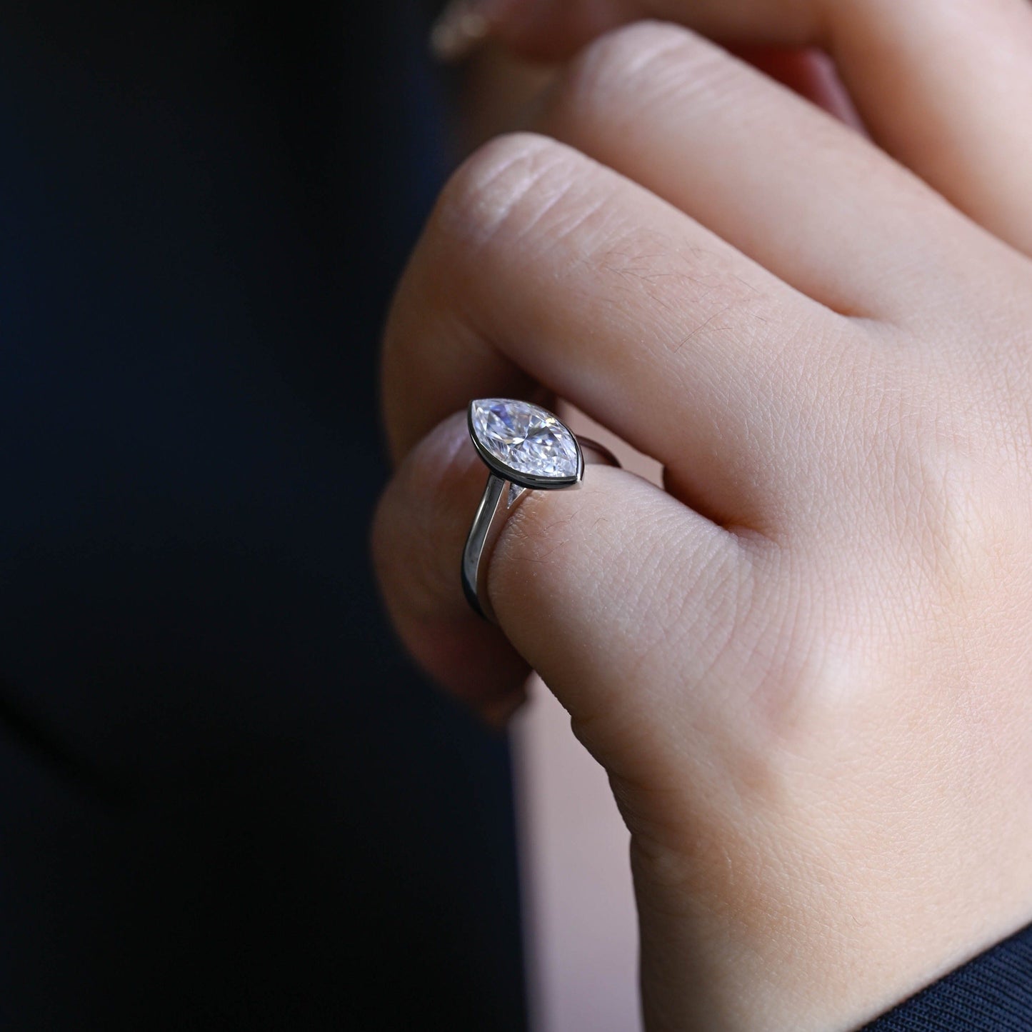 CausYou Marquise cut moissanite engagement ring CausYou Solid Gold Marquise Cut Moissanite Engagement Ring Bezel Ring Cathedral Setting, Solitaire Promise Ring Proposal Ring, Gift for Women Wife