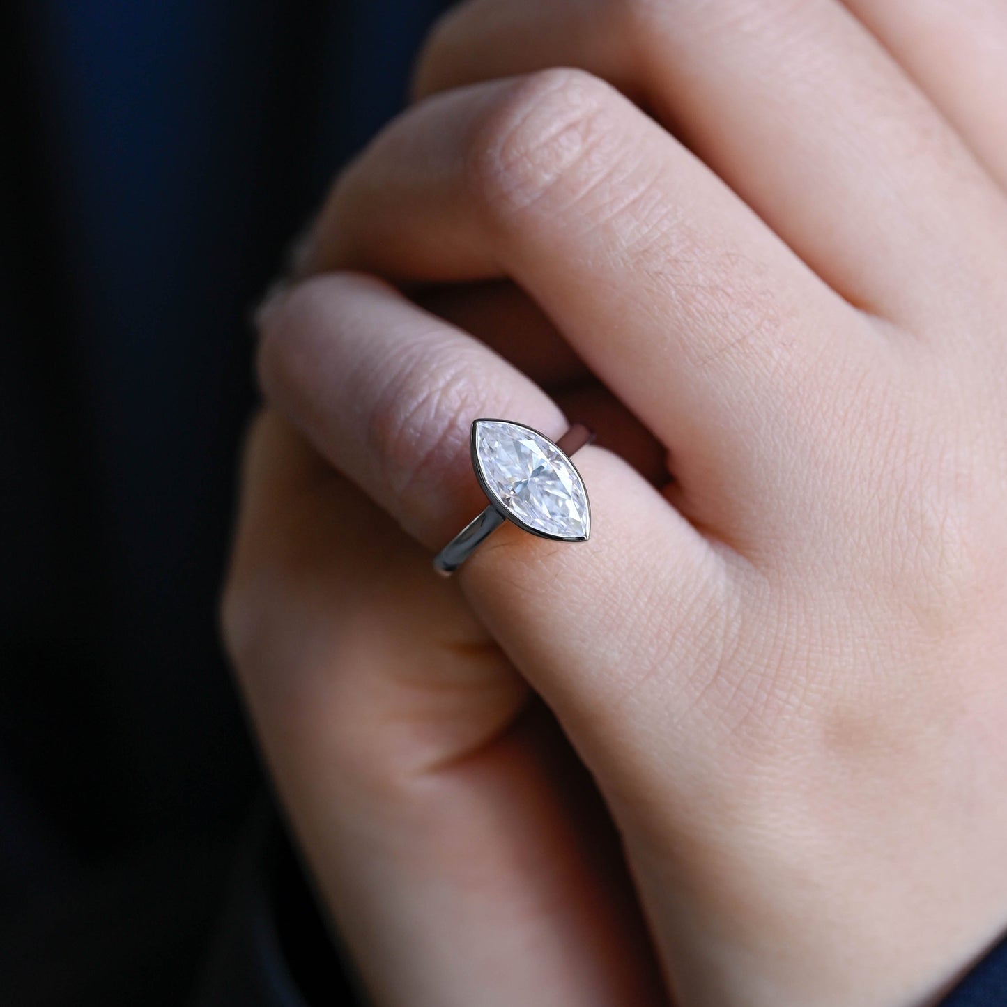CausYou Marquise cut moissanite engagement ring CausYou Solid Gold Marquise Cut Moissanite Engagement Ring Bezel Ring Cathedral Setting, Solitaire Promise Ring Proposal Ring, Gift for Women Wife