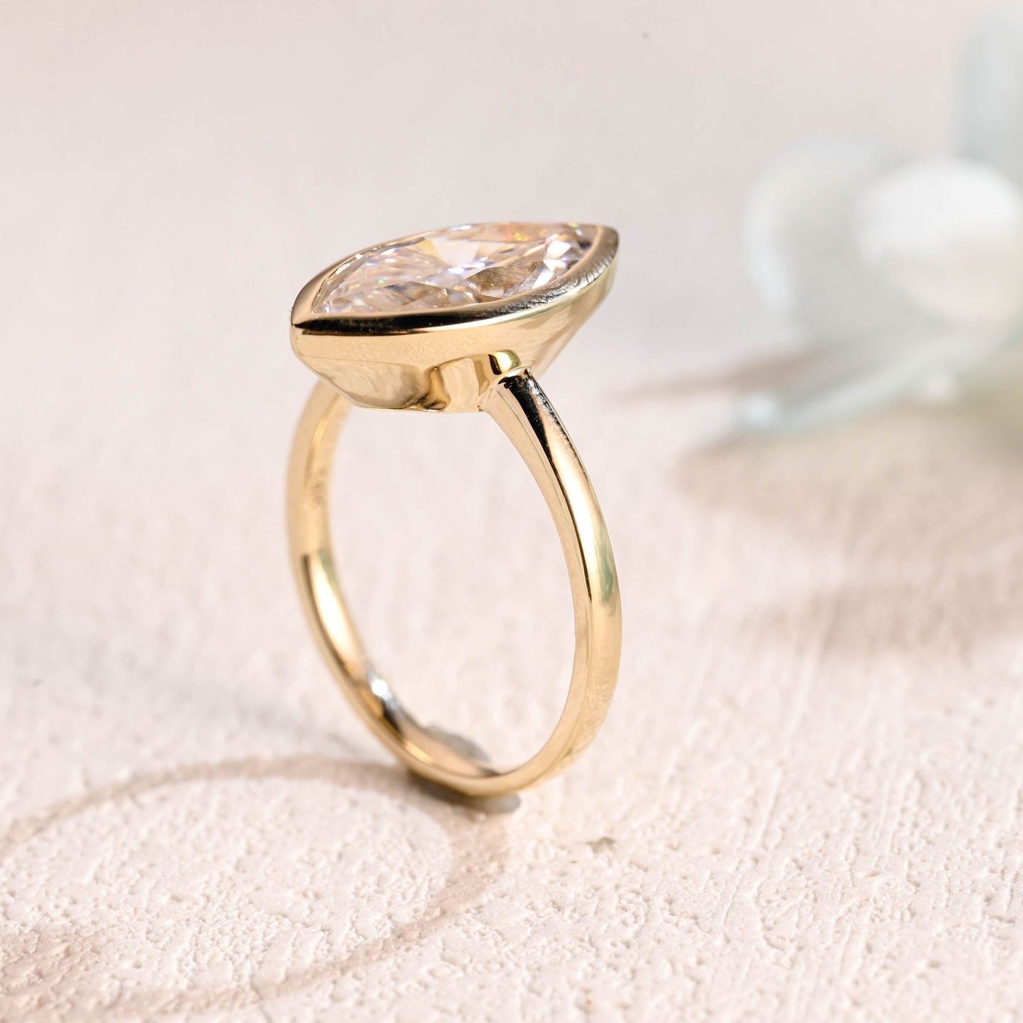 CausYou Marquise cut moissanite engagement ring CausYou Solid Gold Marquise Cut Moissanite Engagement Ring Bezel Ring, Solitaire Promise Ring, Proposal Ring, Gift for Women Wife
