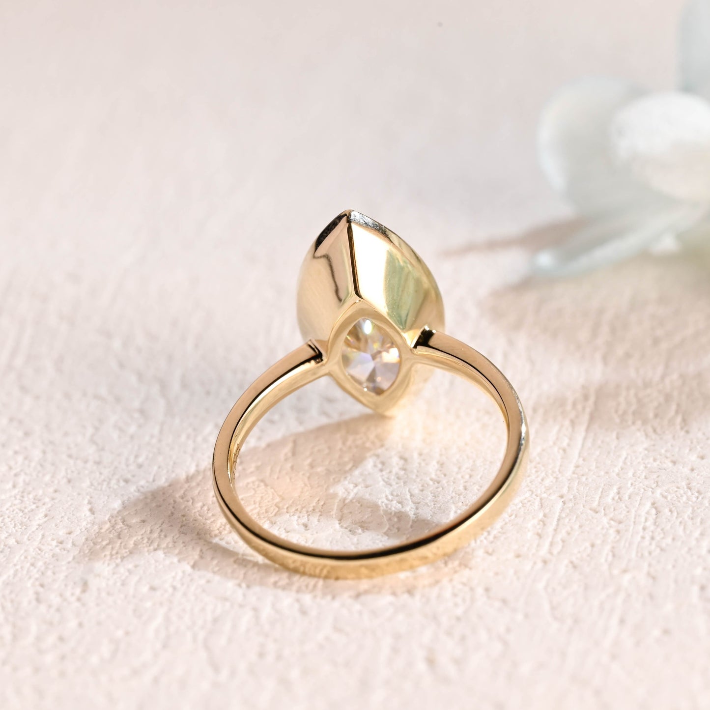 CausYou Marquise cut moissanite engagement ring CausYou Solid Gold Marquise Cut Moissanite Engagement Ring Bezel Ring, Solitaire Promise Ring, Proposal Ring, Gift for Women Wife
